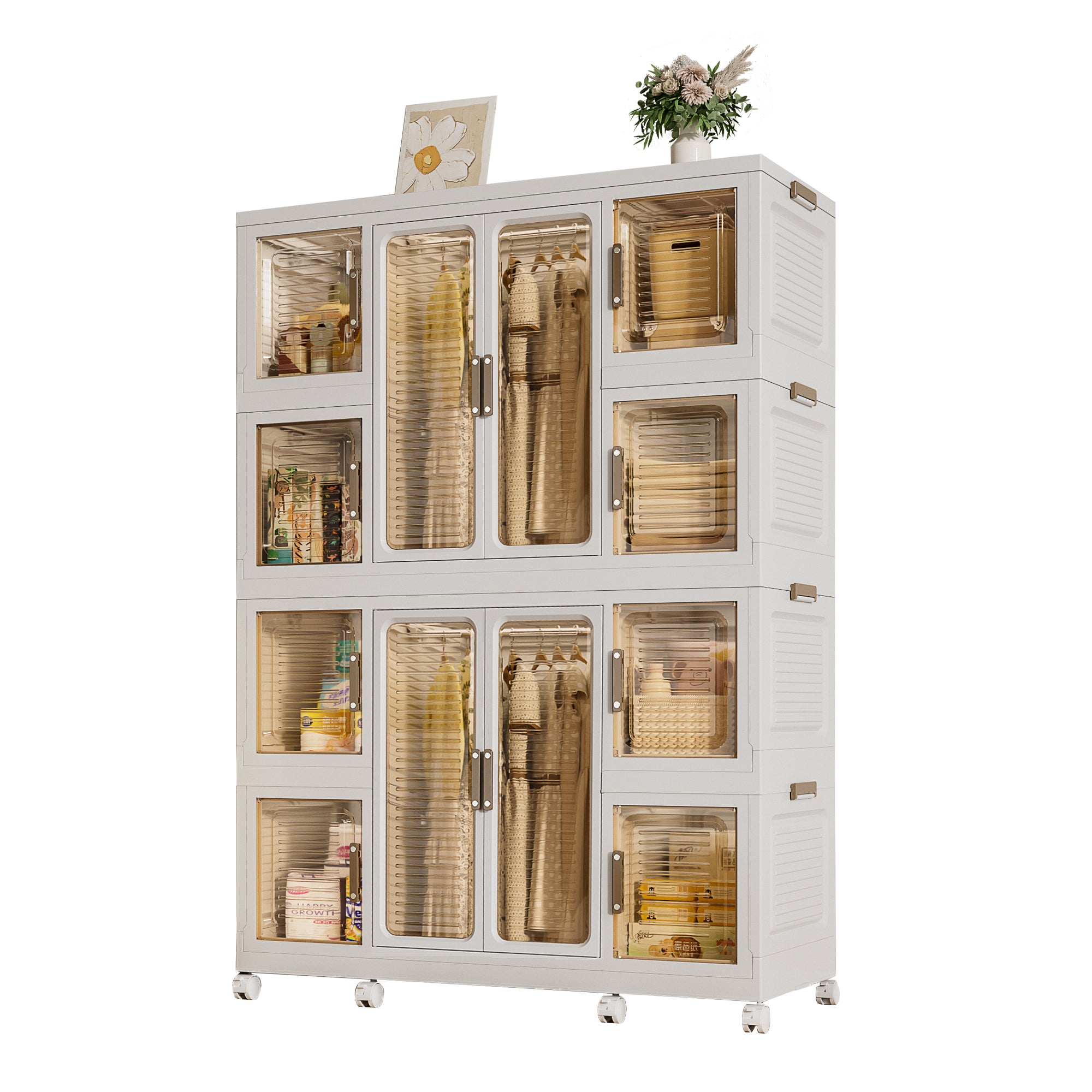 Portable wardrobe storage organizer with magnetic door