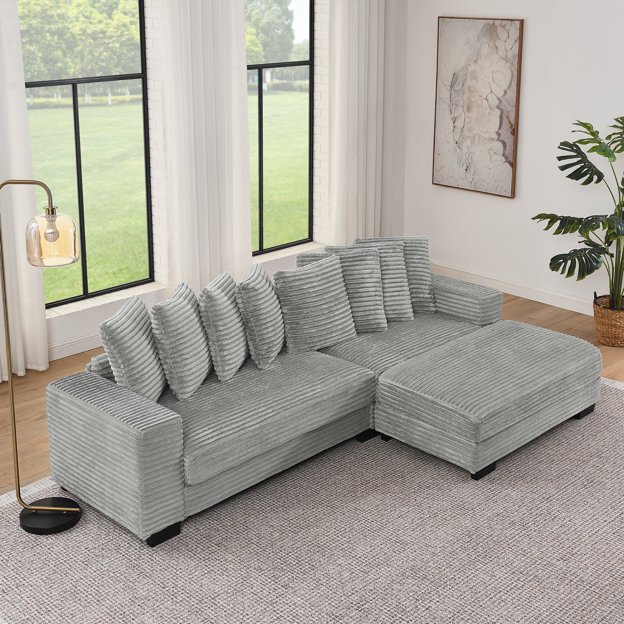 Combination sofa with a wick, velvet and soft cushion