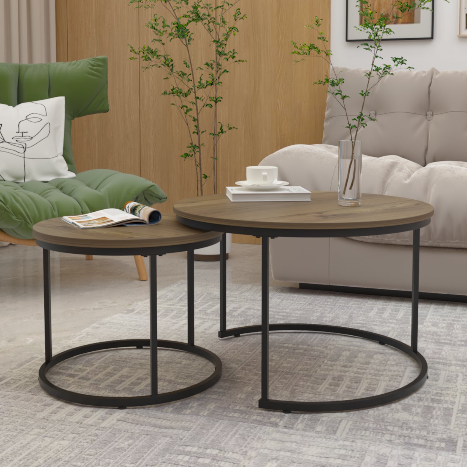 Circular nested coffee table(Brown)
