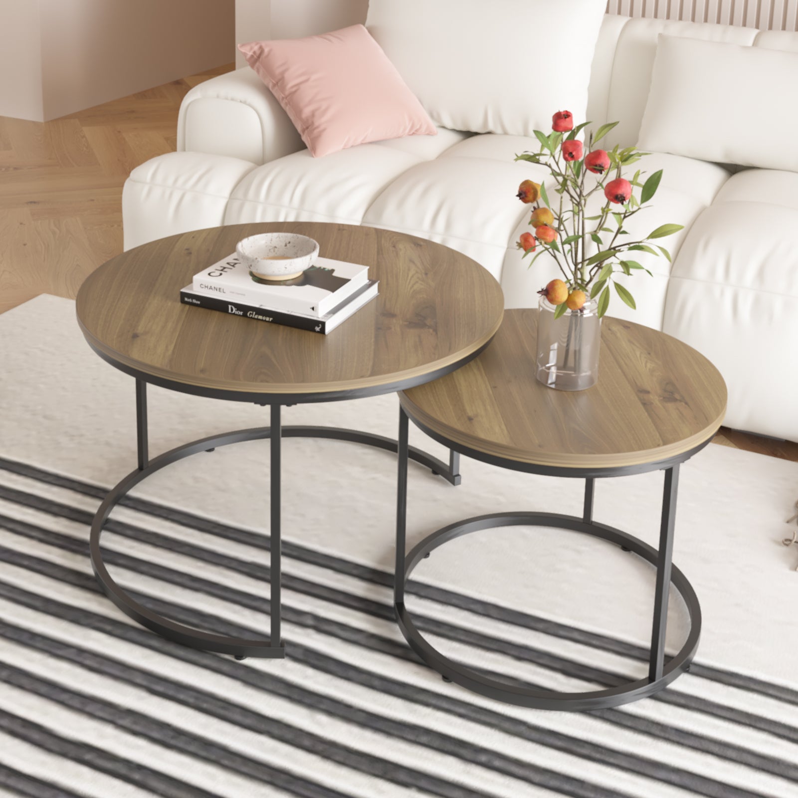 Circular nested coffee table(Brown)