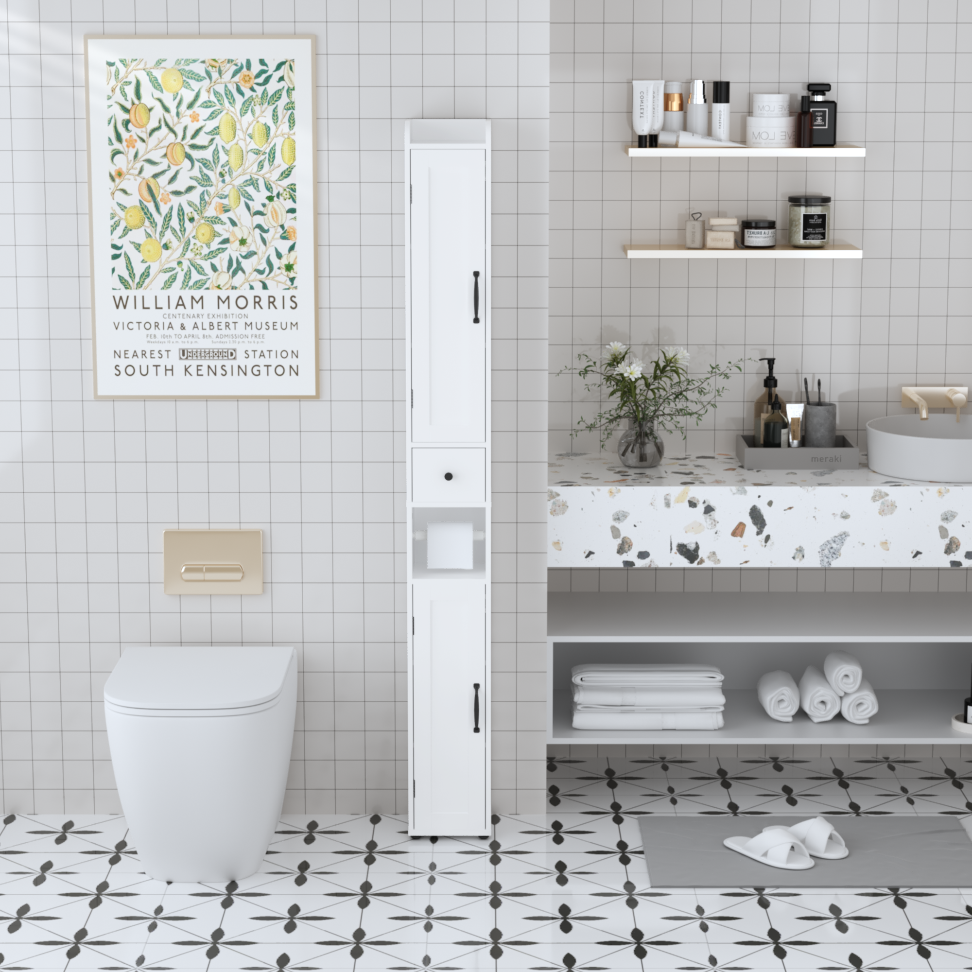 White adjustable bathroom storage cabinet