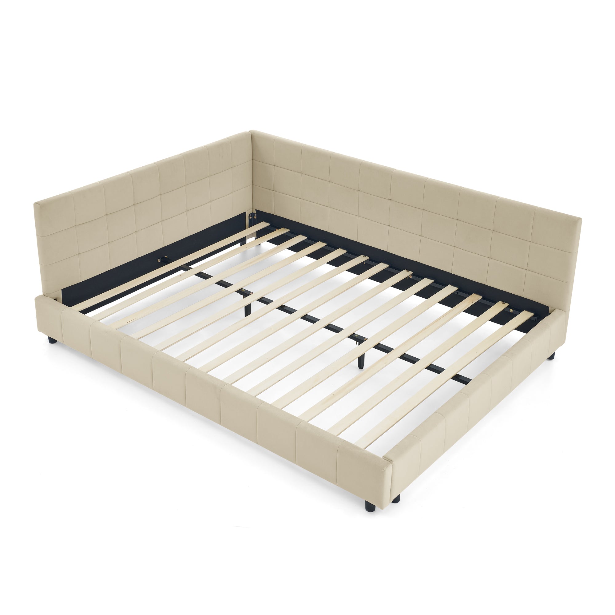 Beige medieval soft-padded tufted bed frame