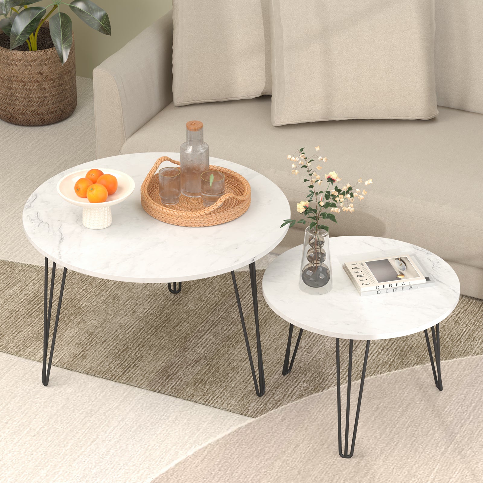 Coffee table with nested marble patterns (White)