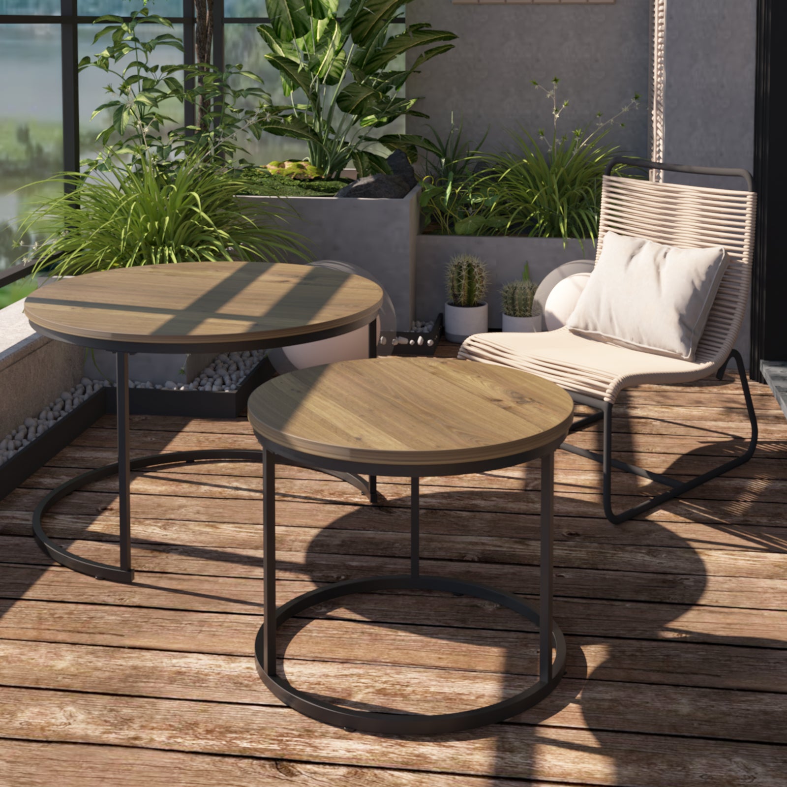 Circular nested coffee table(Brown)