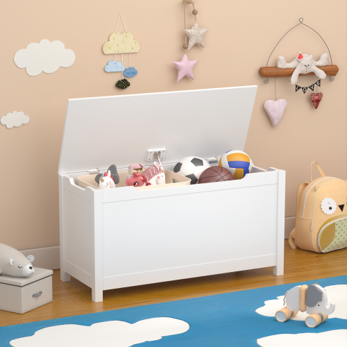 Children's wooden toy box with a safety hinge cover (Coffee)
