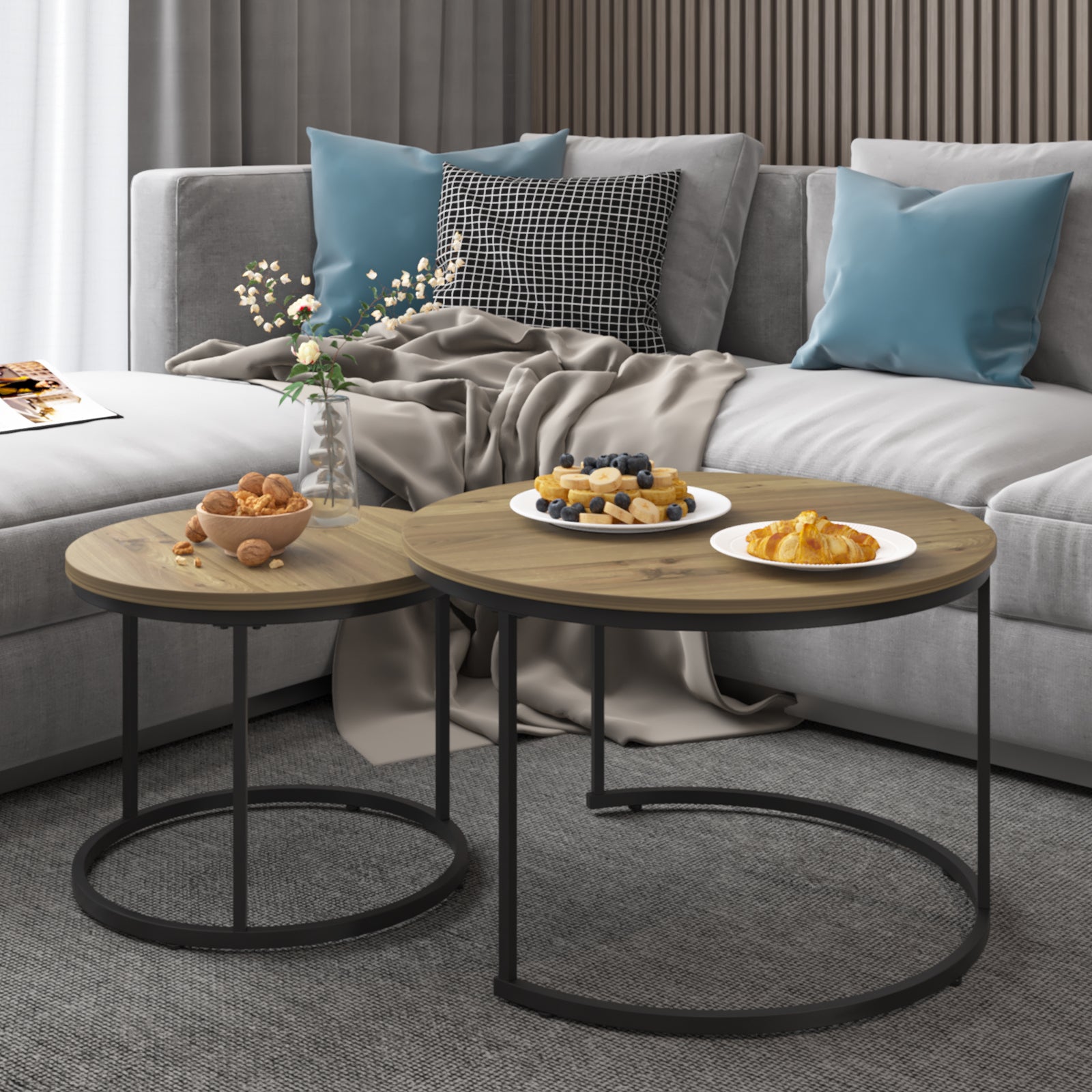 Circular nested coffee table(Brown)