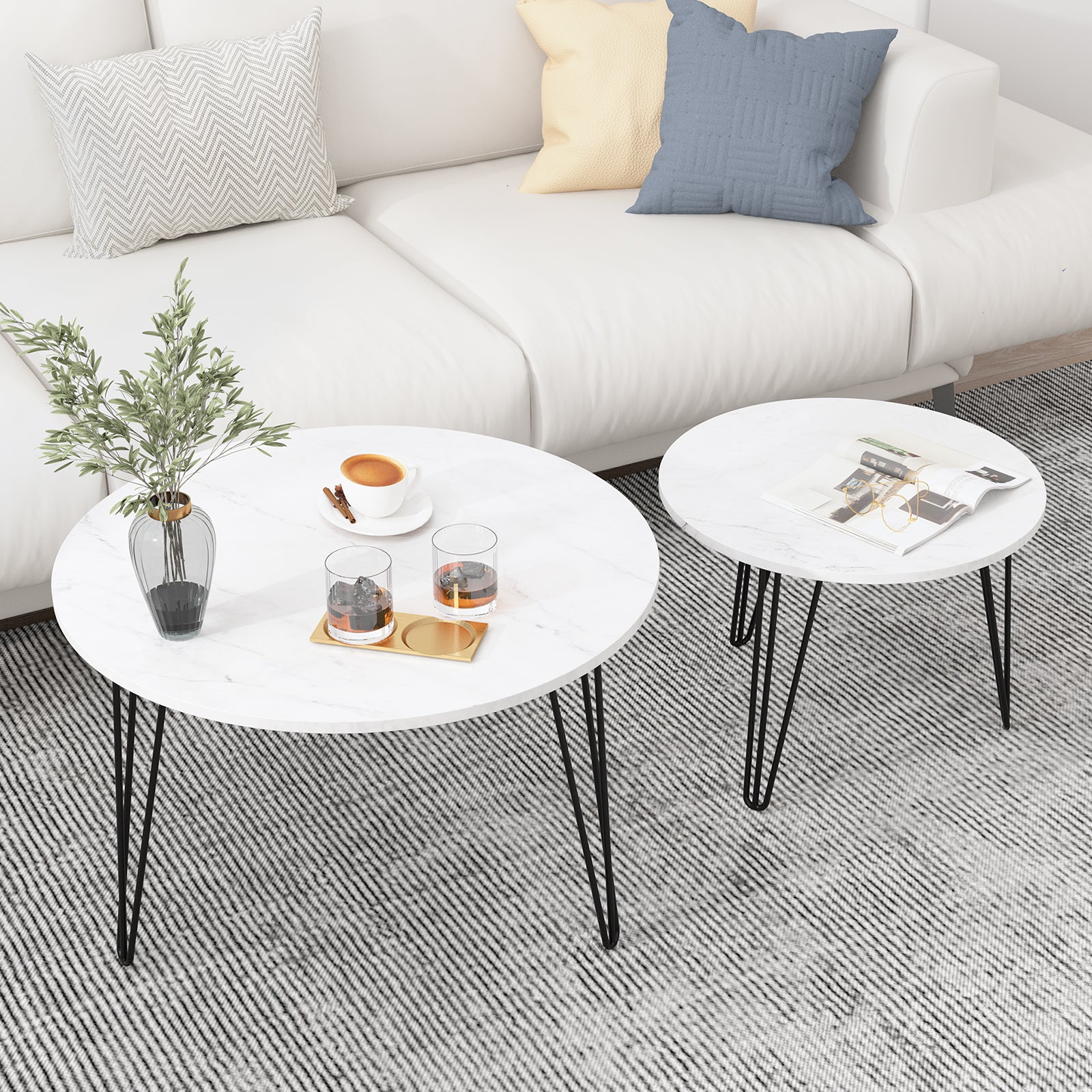 Coffee table with nested marble patterns (White)