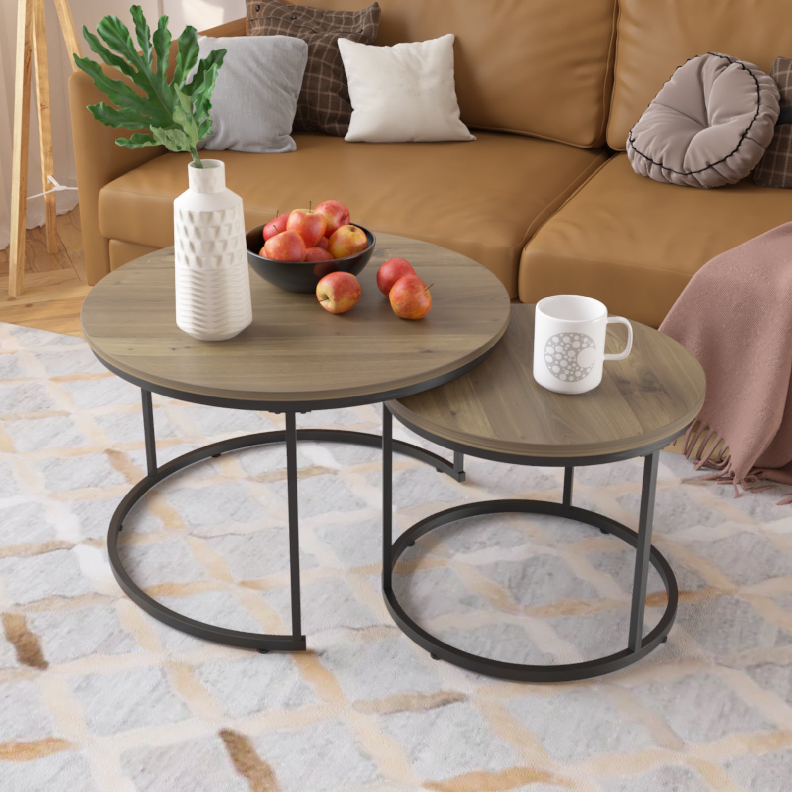 Circular nested coffee table(Brown)