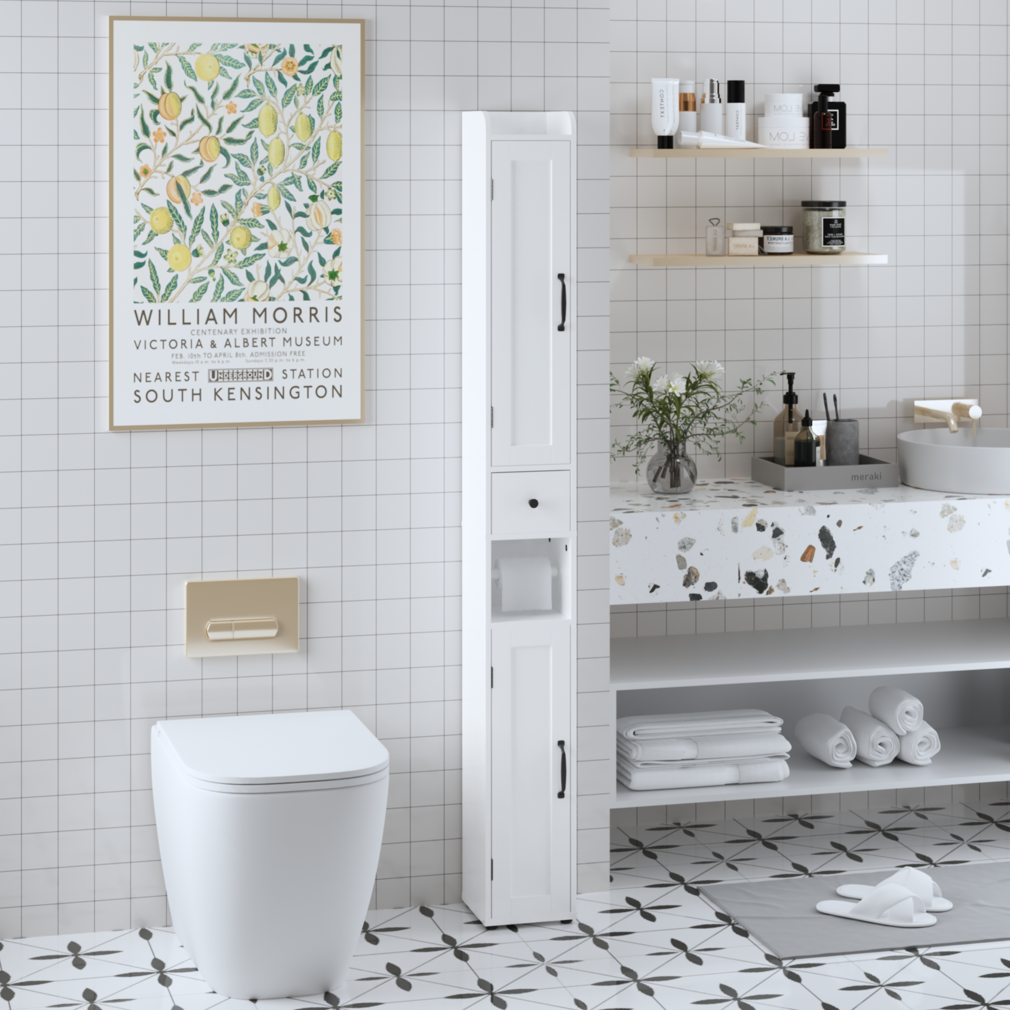 White adjustable bathroom storage cabinet
