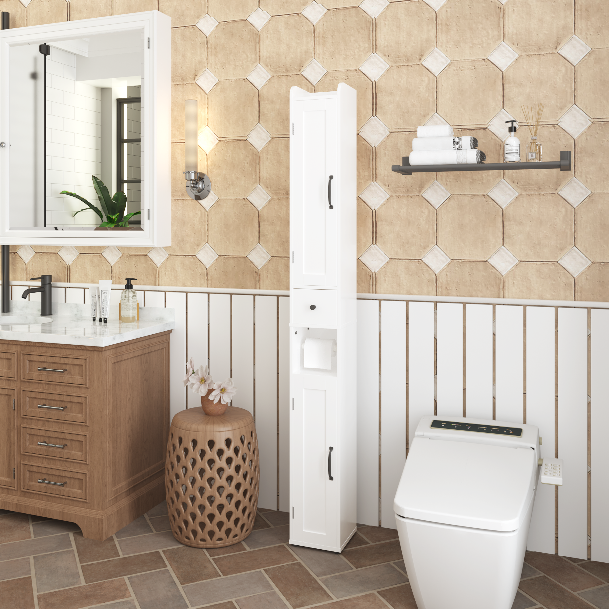 White adjustable bathroom storage cabinet