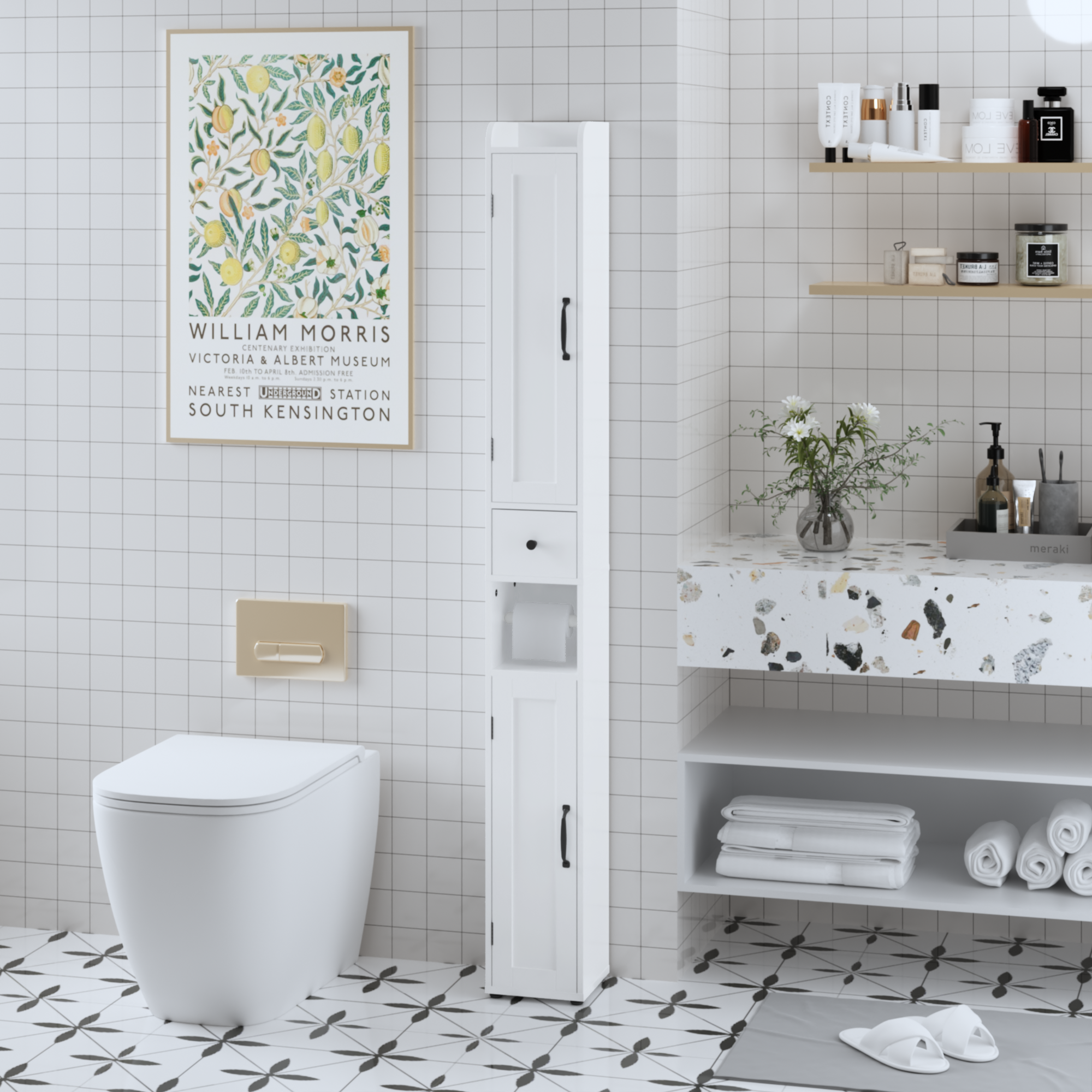 White adjustable bathroom storage cabinet