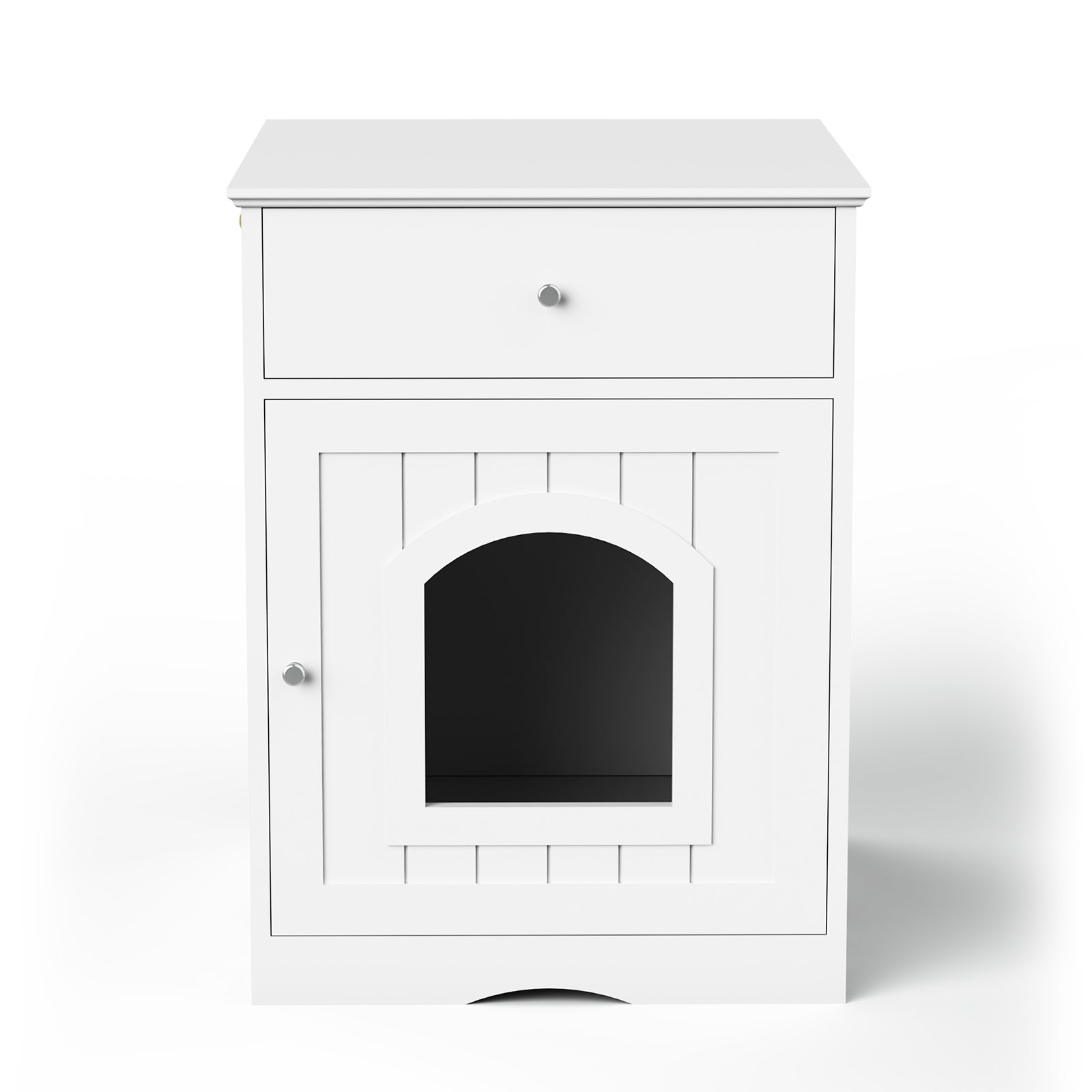 Wooden pet cat litter box with drawers and side tables and a cat's bedside table (White)