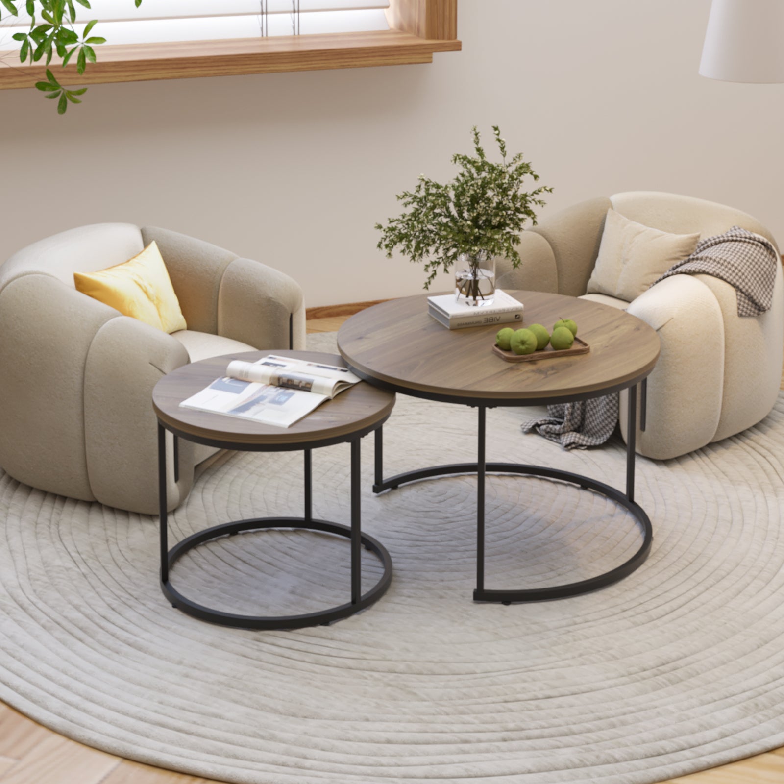 Circular nested coffee table(Brown)