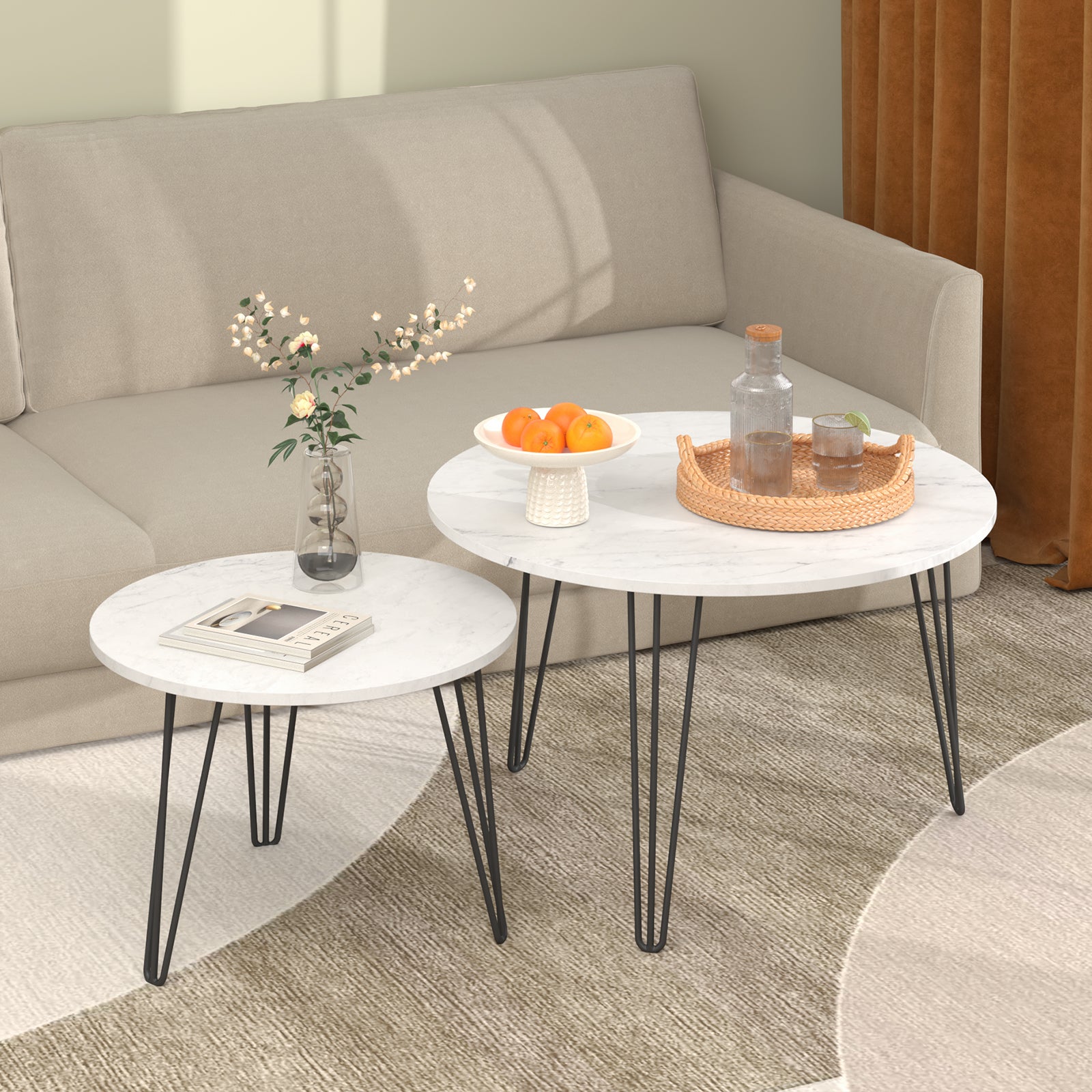 Coffee table with nested marble patterns (White)