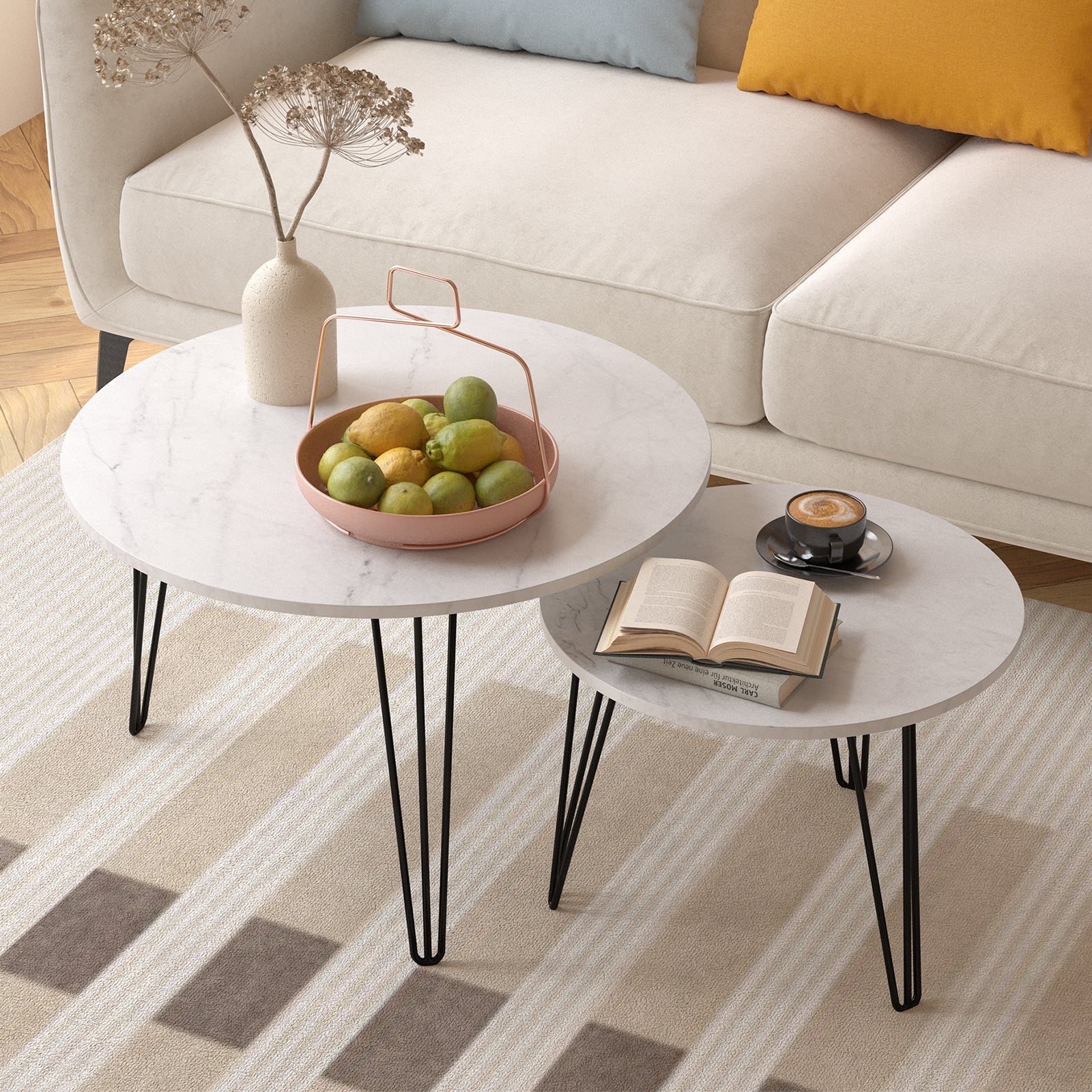 Coffee table with nested marble patterns (White)