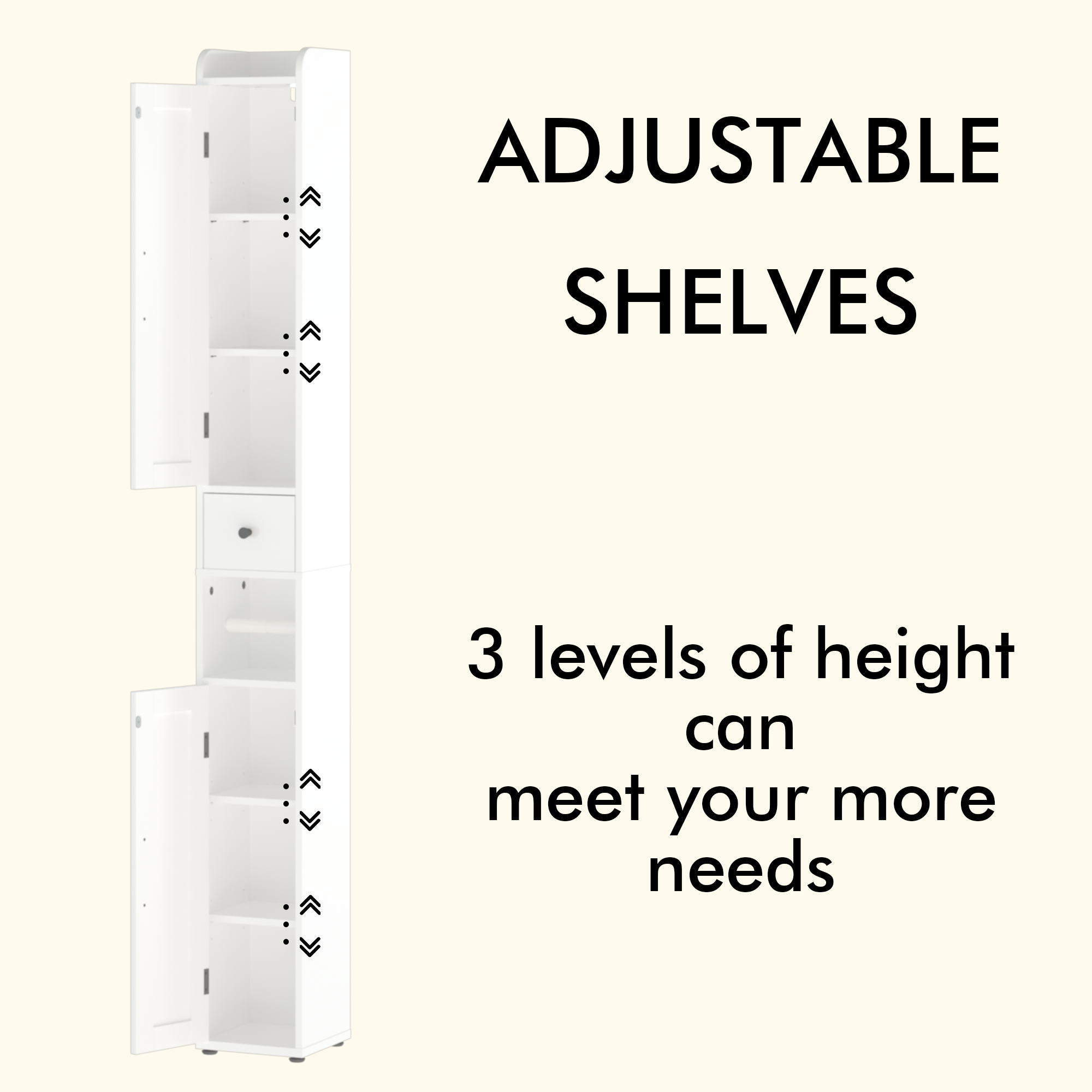 White adjustable bathroom storage cabinet