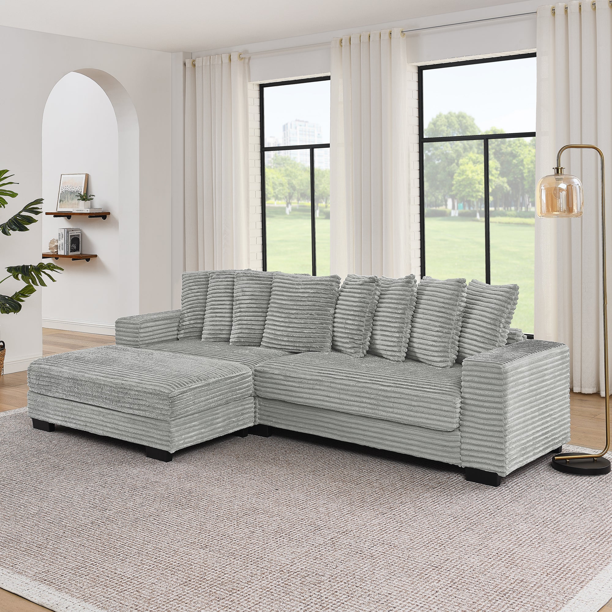 Combination sofa with a wick, velvet and soft cushion