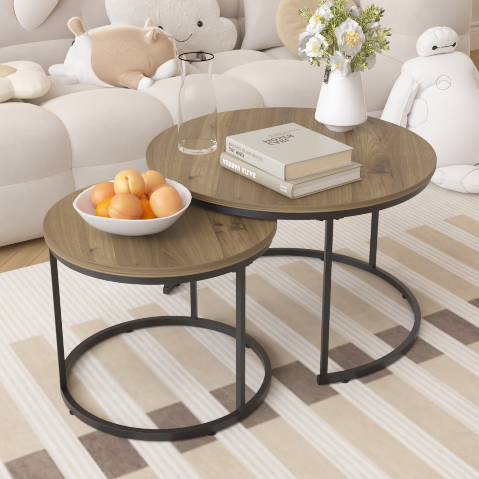 Circular nested coffee table(Brown)