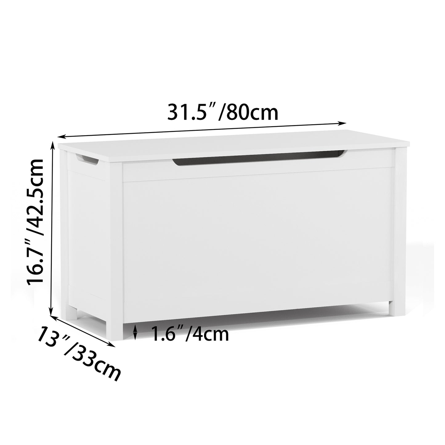 Children's wooden toy box with a safety hinge cover (White)