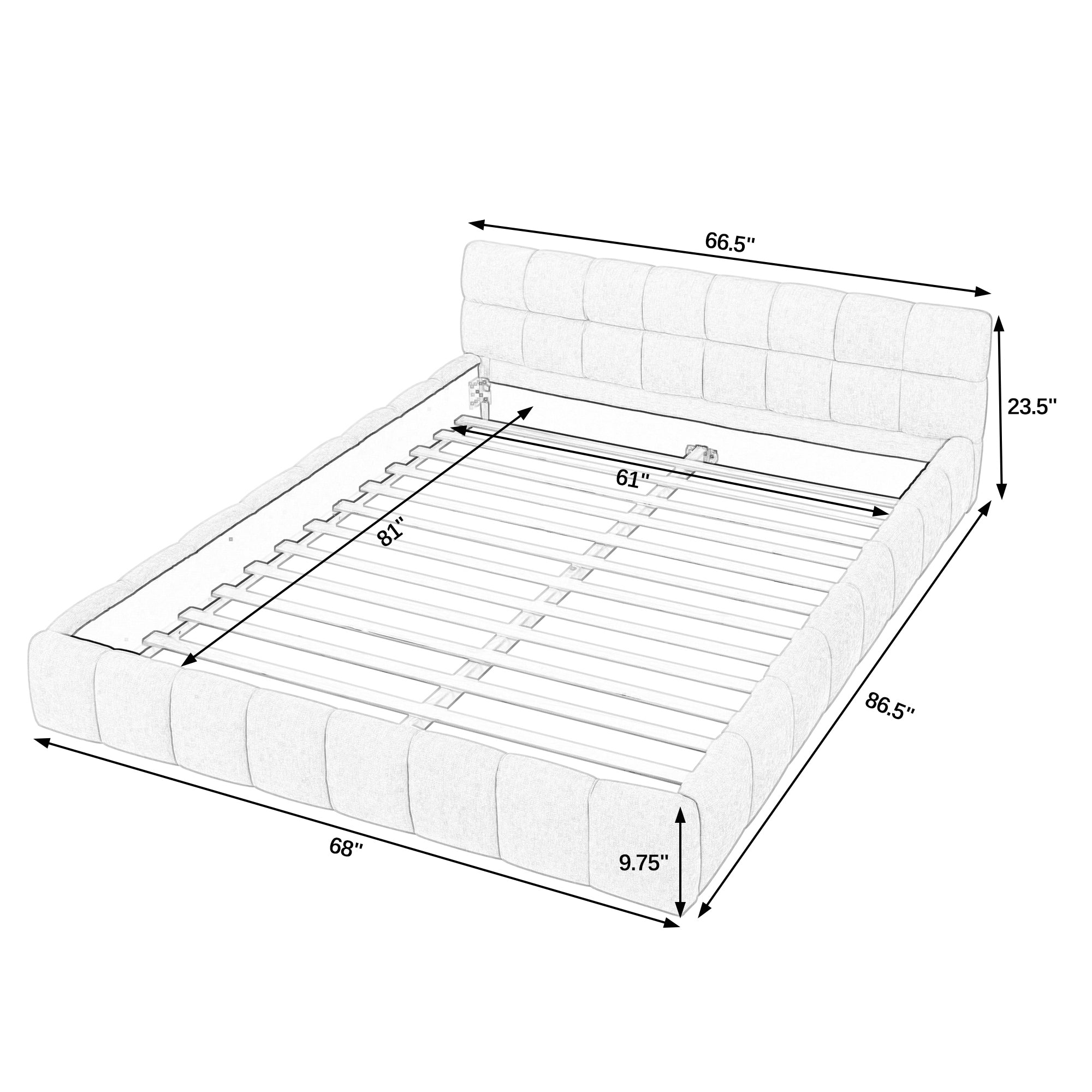 Large soft-padded bed frame in blue-green color