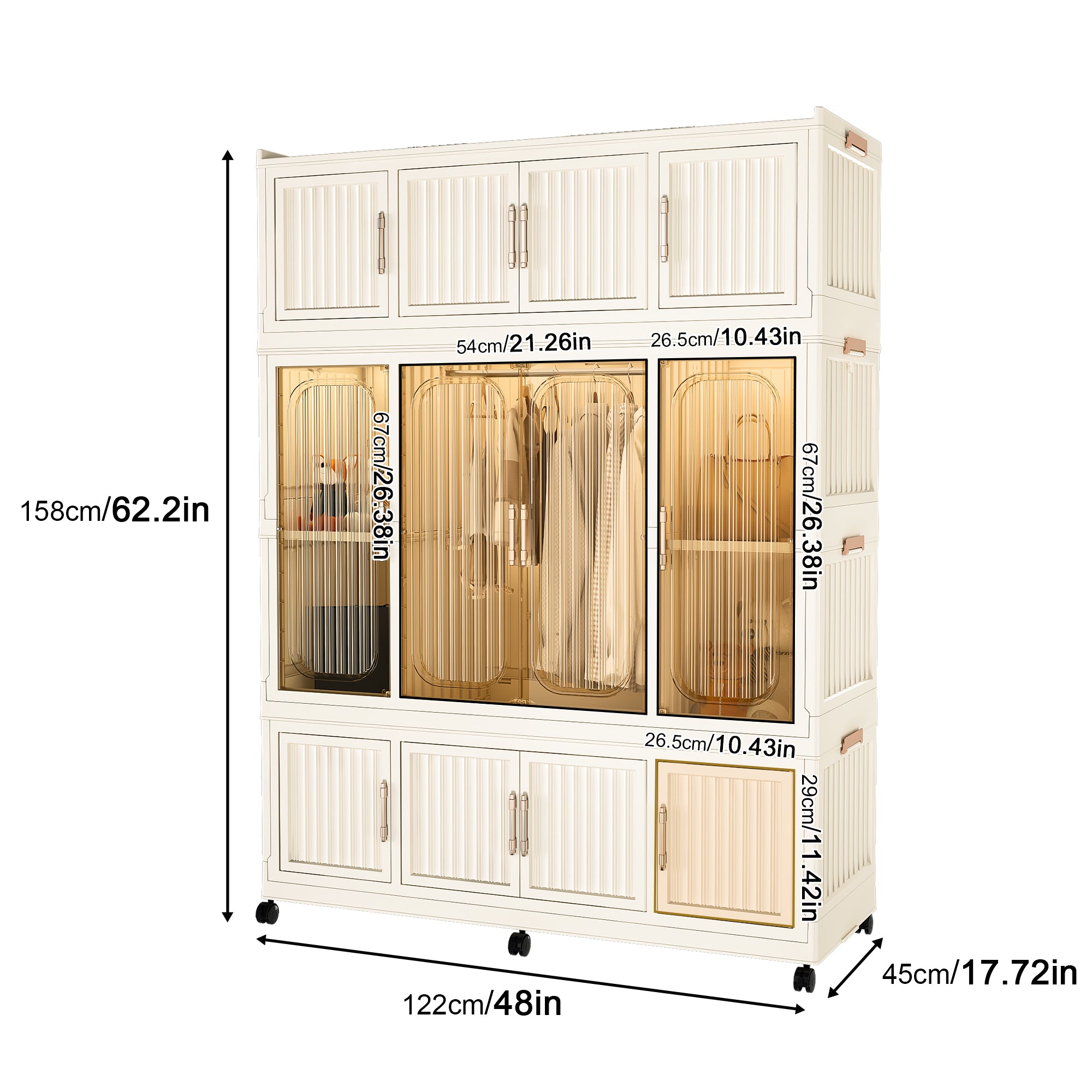 Three-layer white portable wardrobe, storage cabinet and dressing table