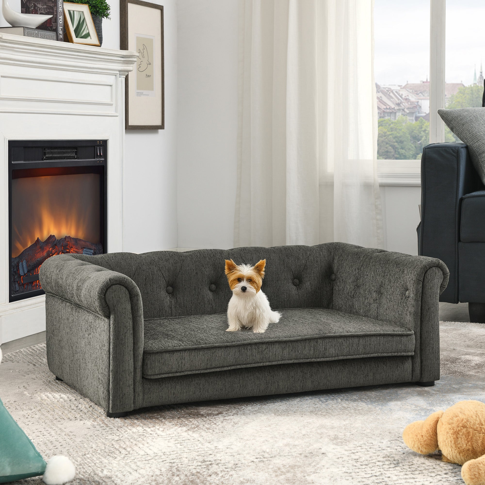 Dark grey medium and small-sized elevated dog sofa