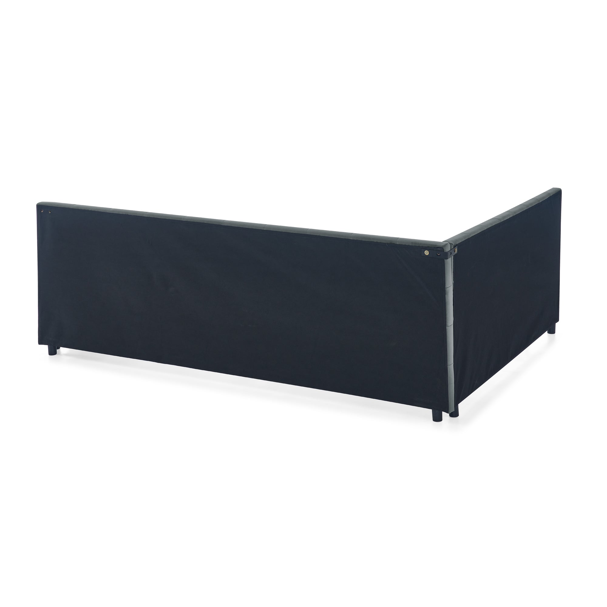 Grey mid-century velvet upholstered tufted king-sized bed frame