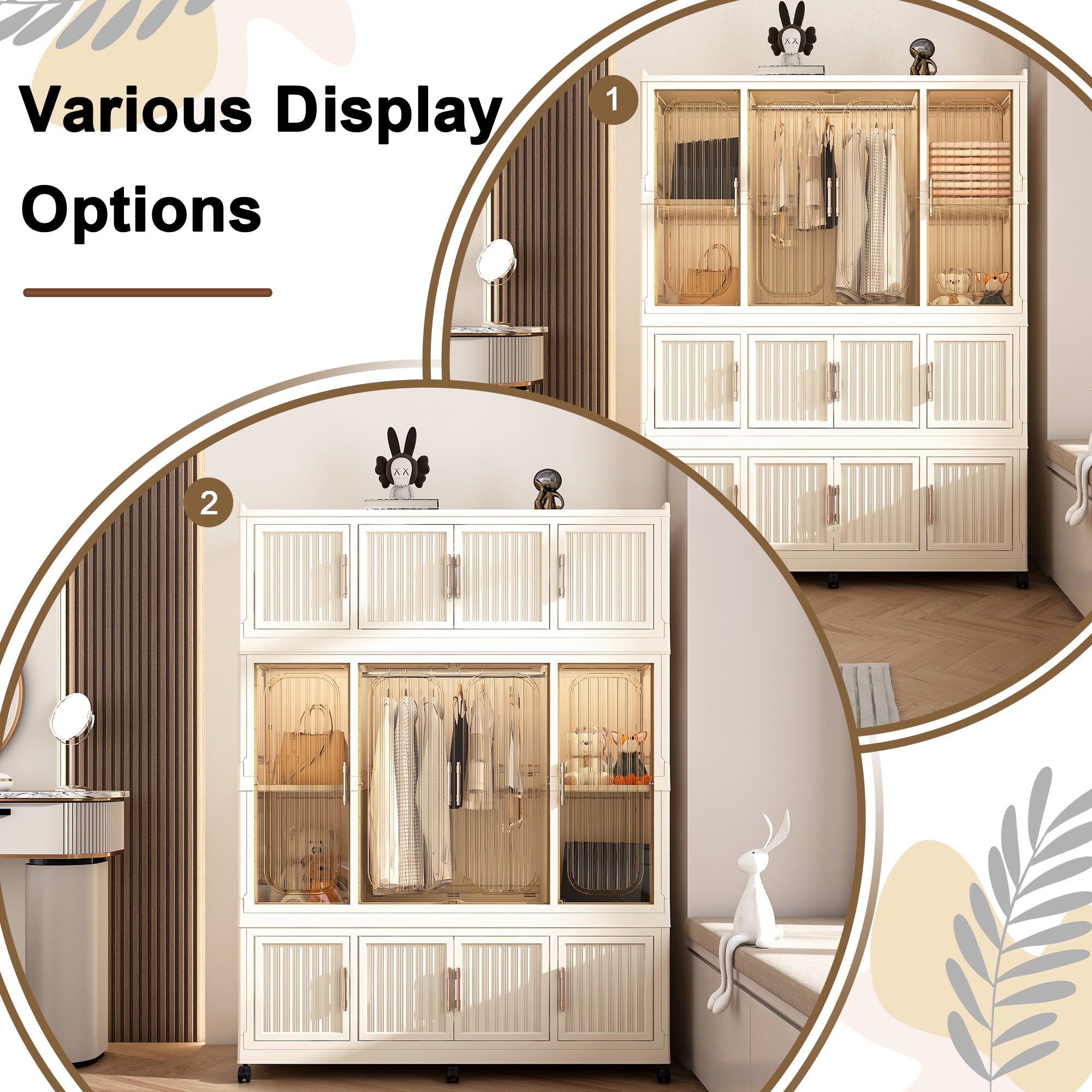 Three-layer white portable wardrobe, storage cabinet and dressing table