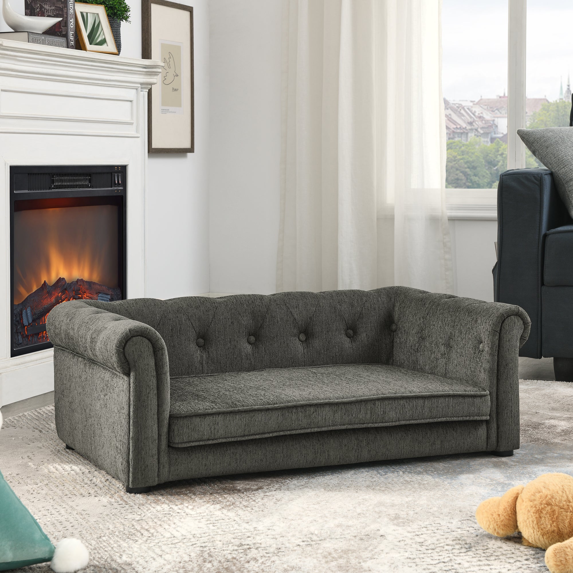 Dark grey medium and small-sized elevated dog sofa