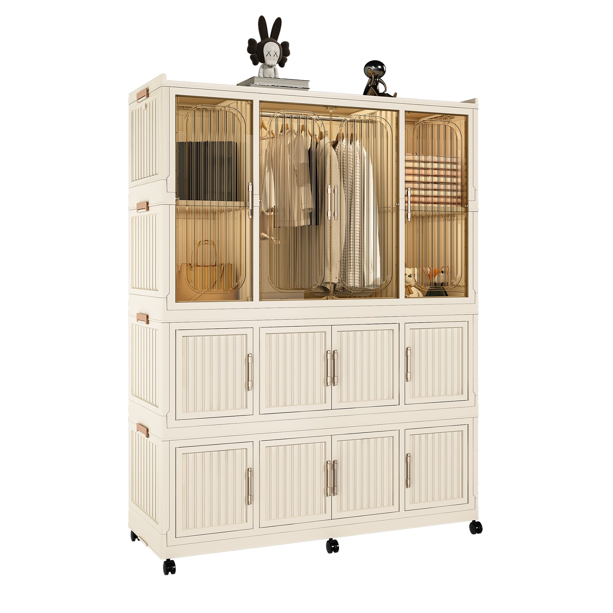 Three-layer white portable wardrobe, storage cabinet and dressing table