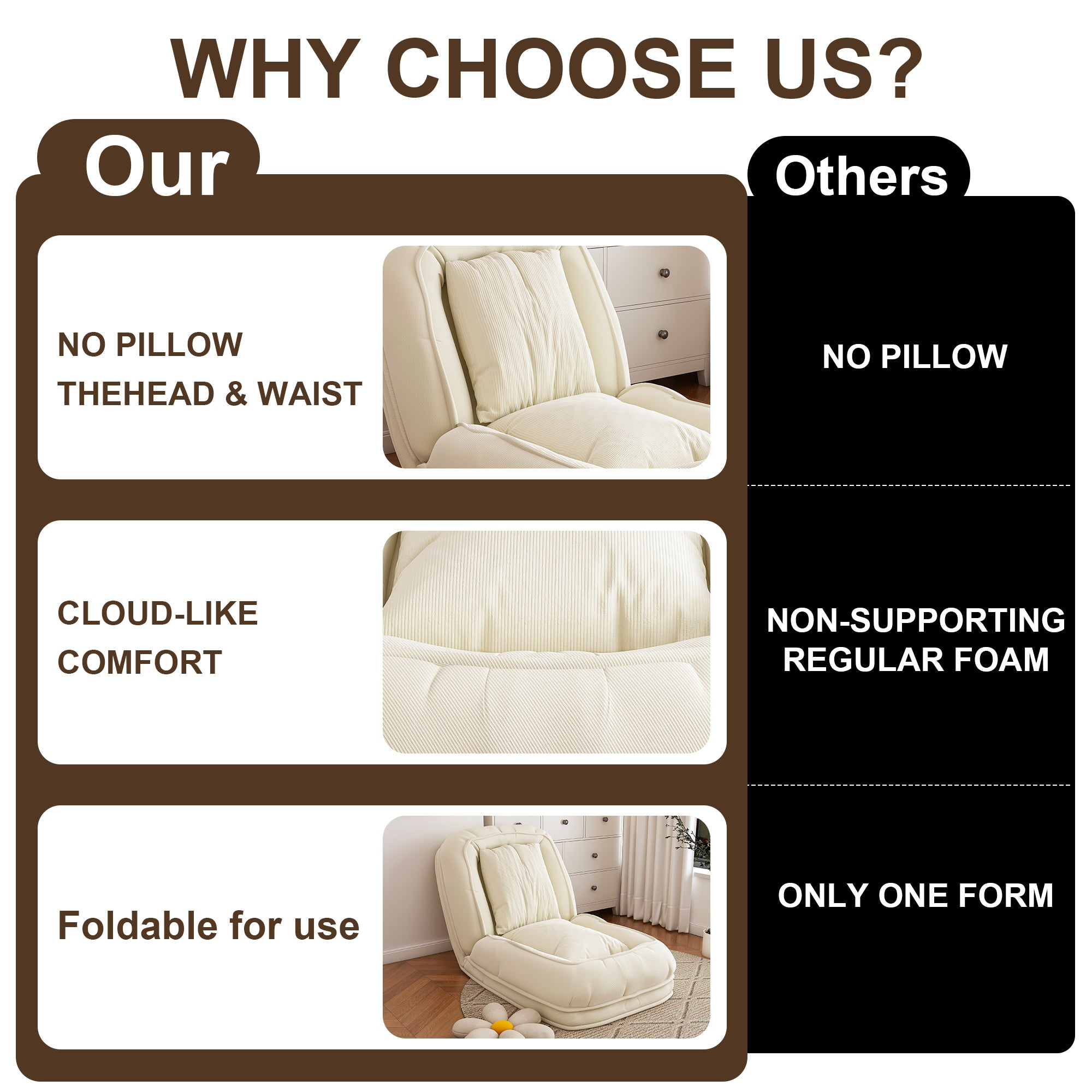 Foldable white sofa bed with soft cushions for people and pets