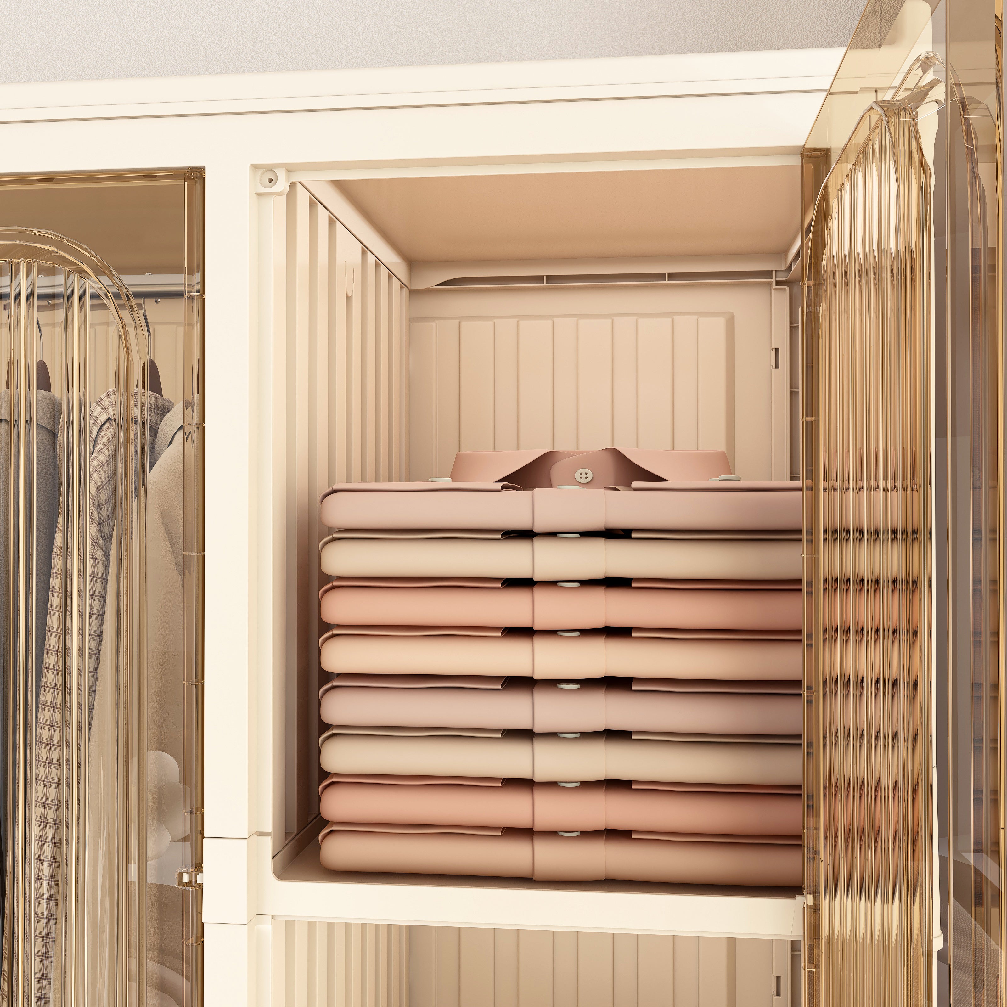 Three-layer white portable wardrobe, storage cabinet and dressing table