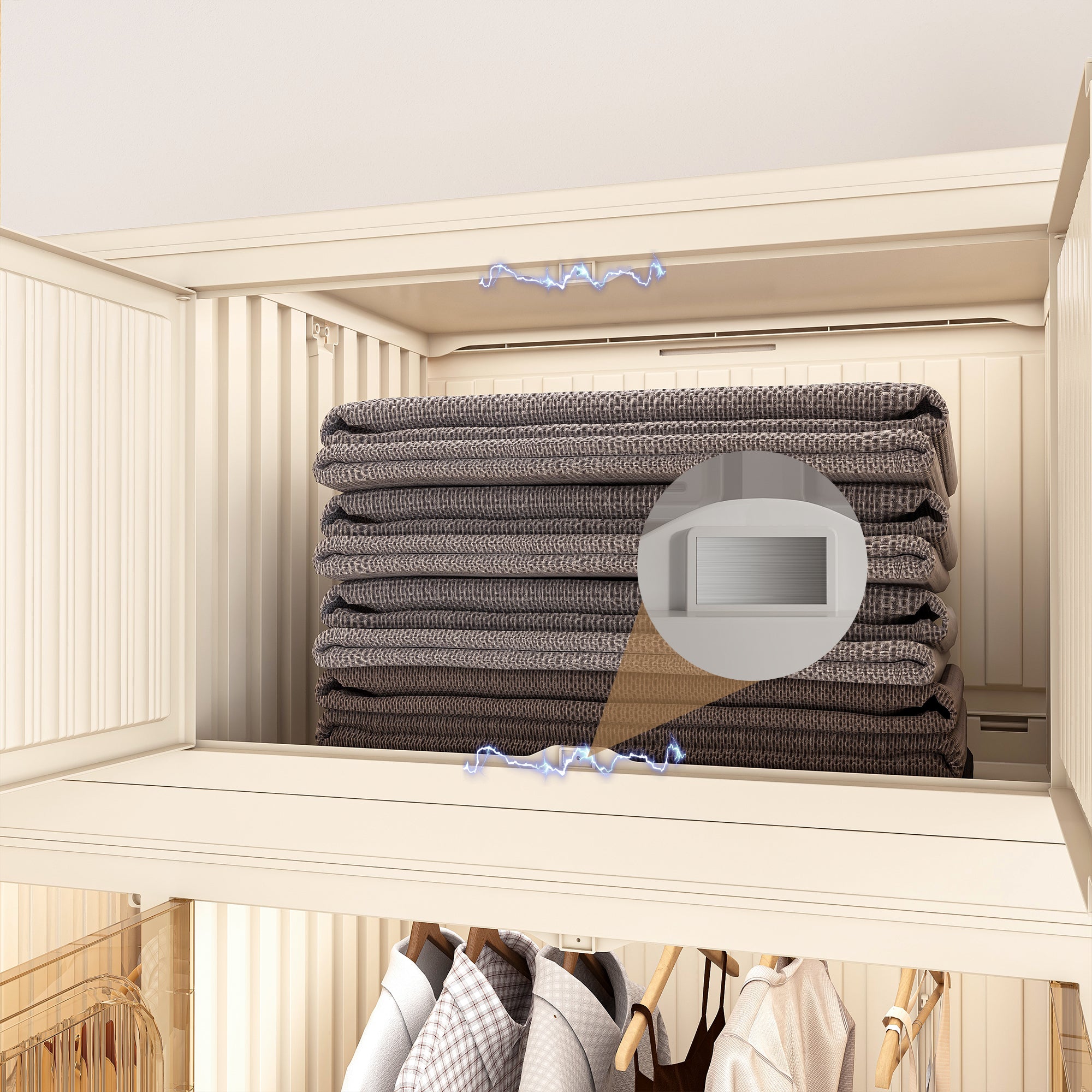 Three-layer white portable wardrobe, storage cabinet and dressing table