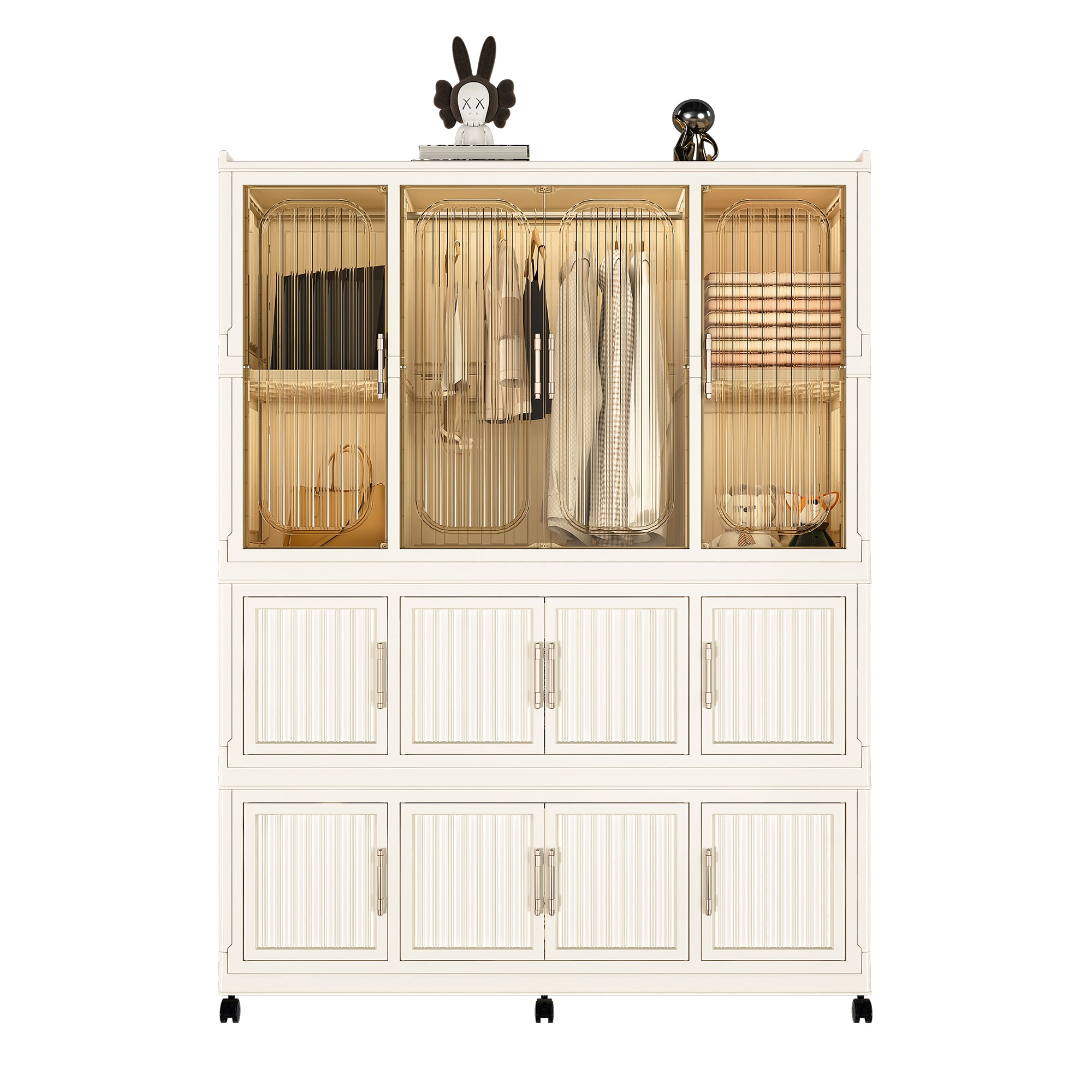 Three-layer white portable wardrobe, storage cabinet and dressing table