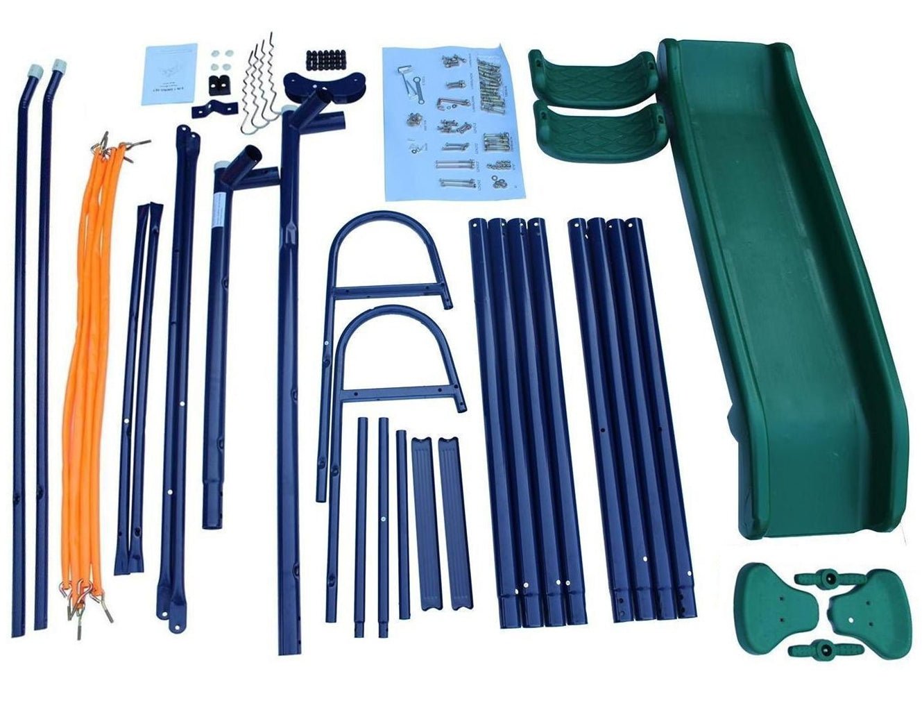 A - Frame Metal Swing Set w/ Slide (Blue, Green, Orange) - KiKiUMi