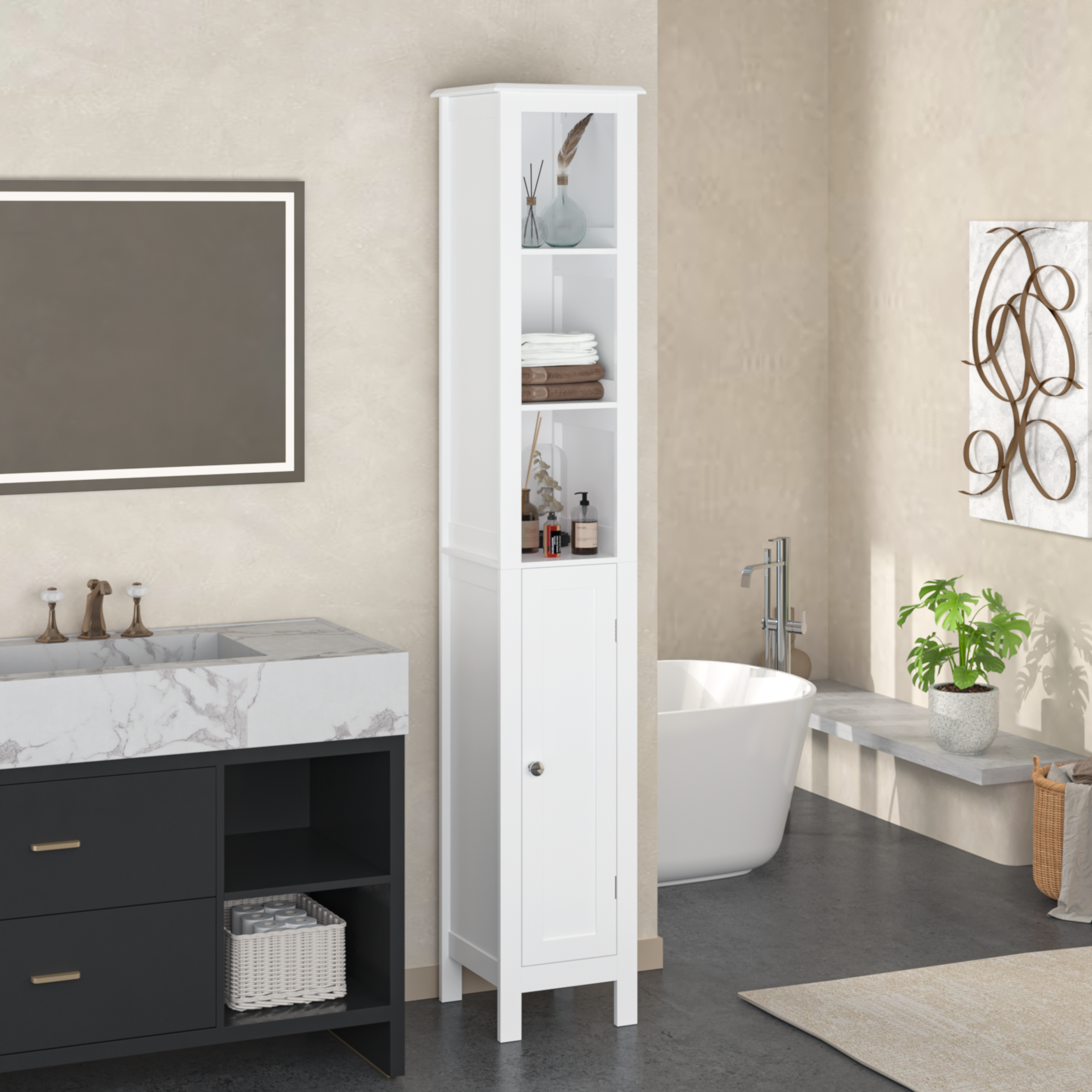 White adjustable bathroom storage cabinet