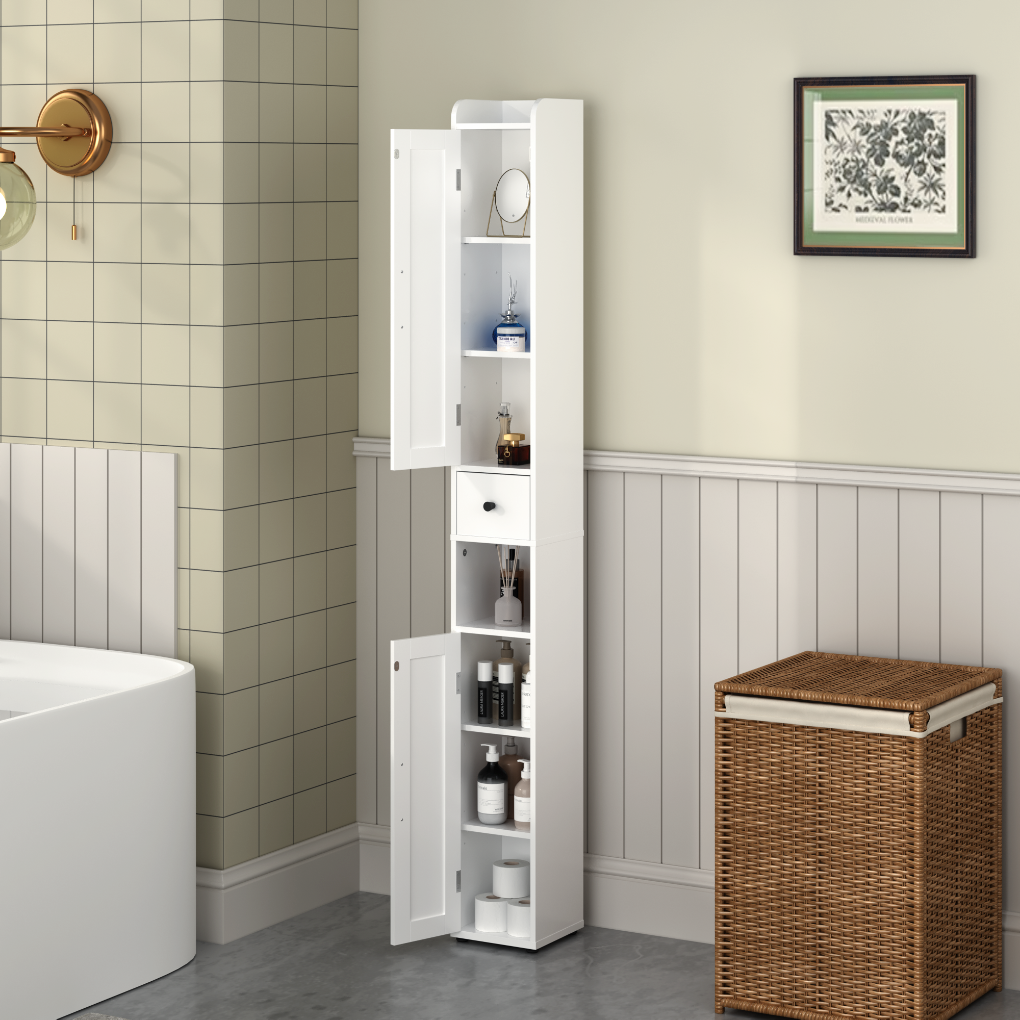 White adjustable bathroom storage cabinet