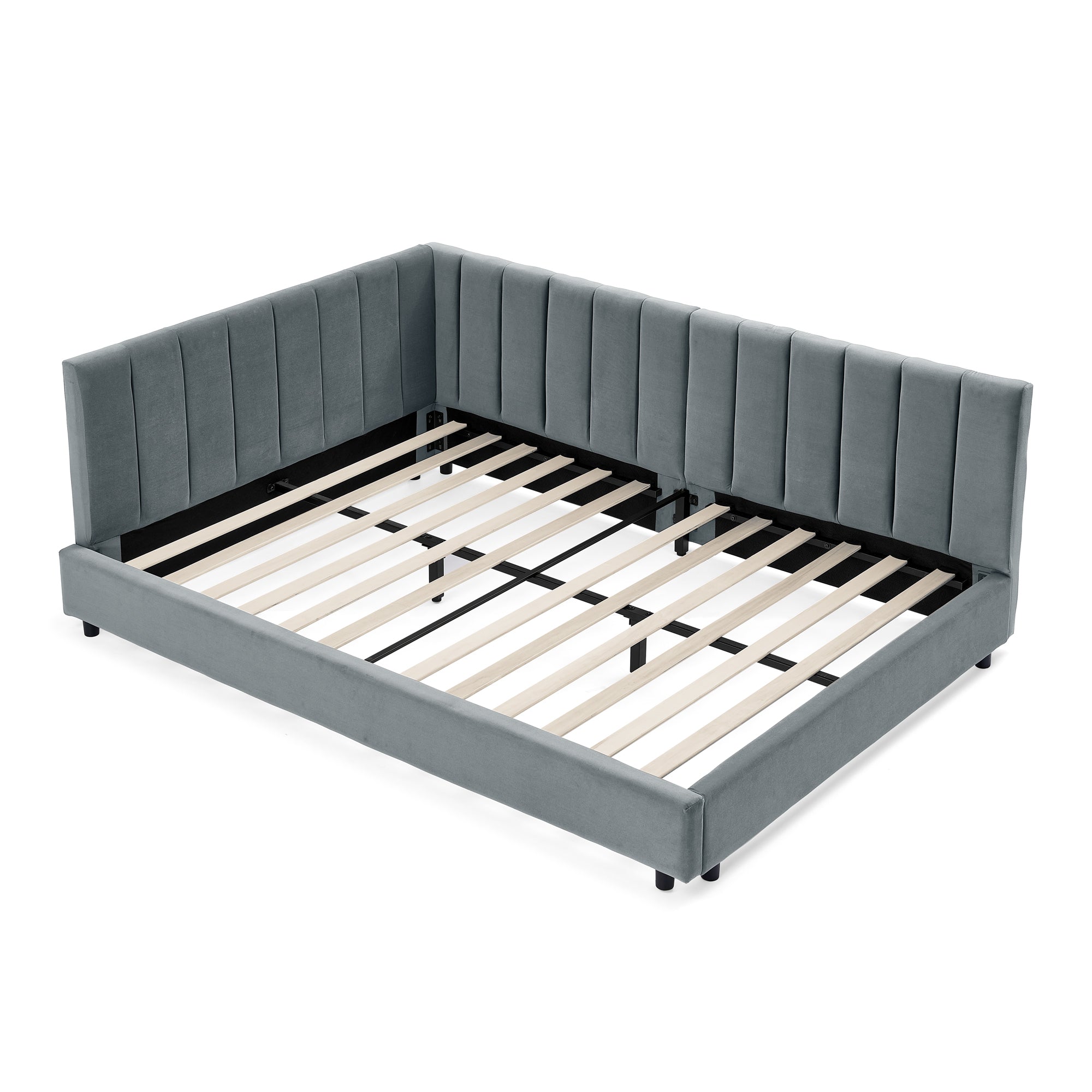 Grey soft-padded tufted bed frame