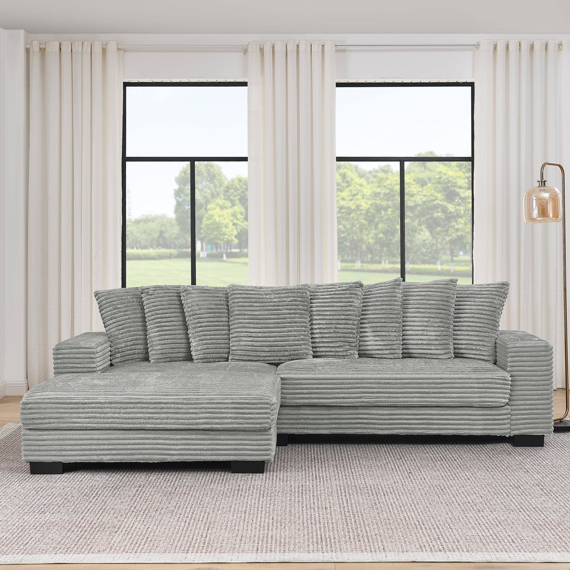 Combination sofa with a wick, velvet and soft cushion