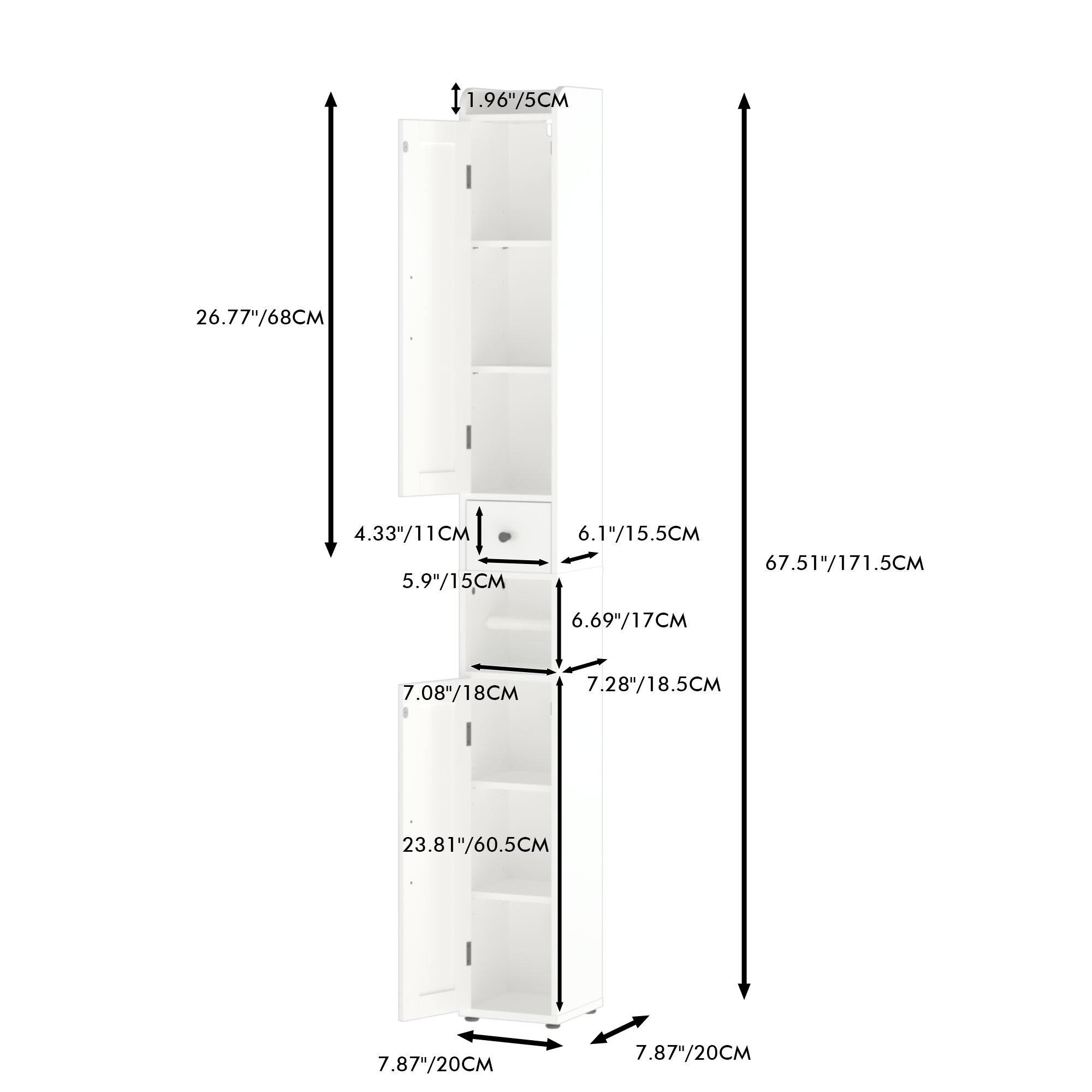 White adjustable bathroom storage cabinet