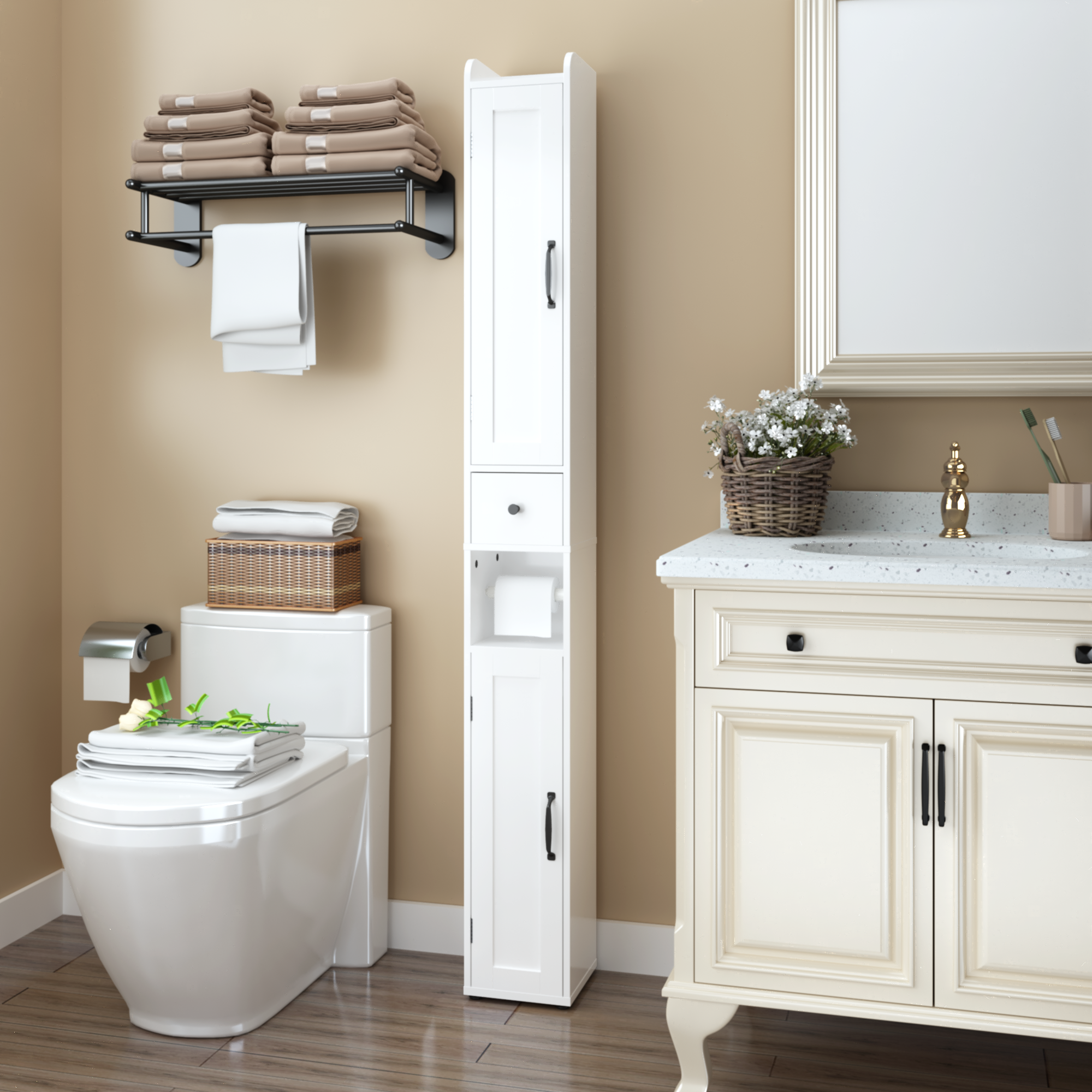 White adjustable bathroom storage cabinet
