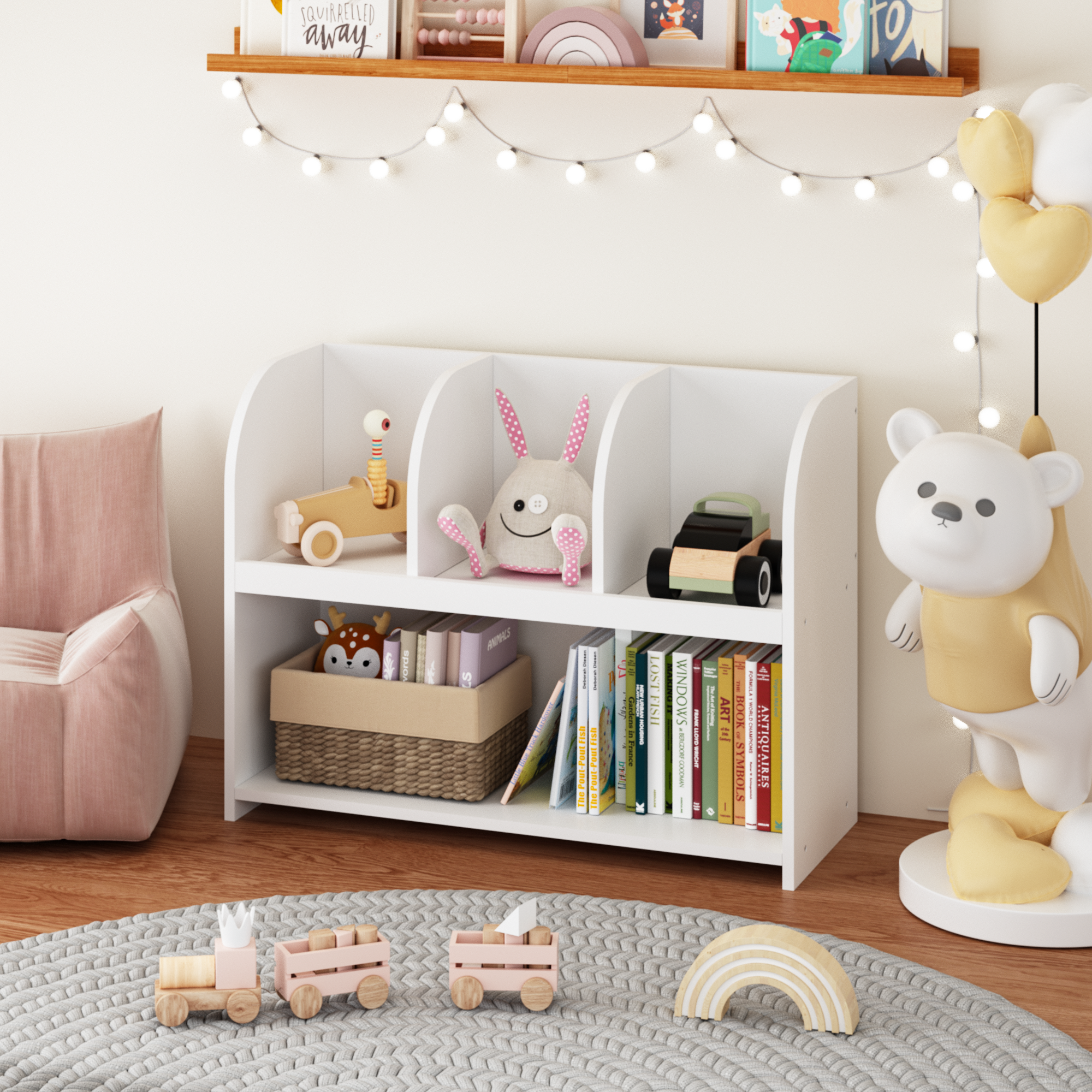 4-compartment children's storage bookcase