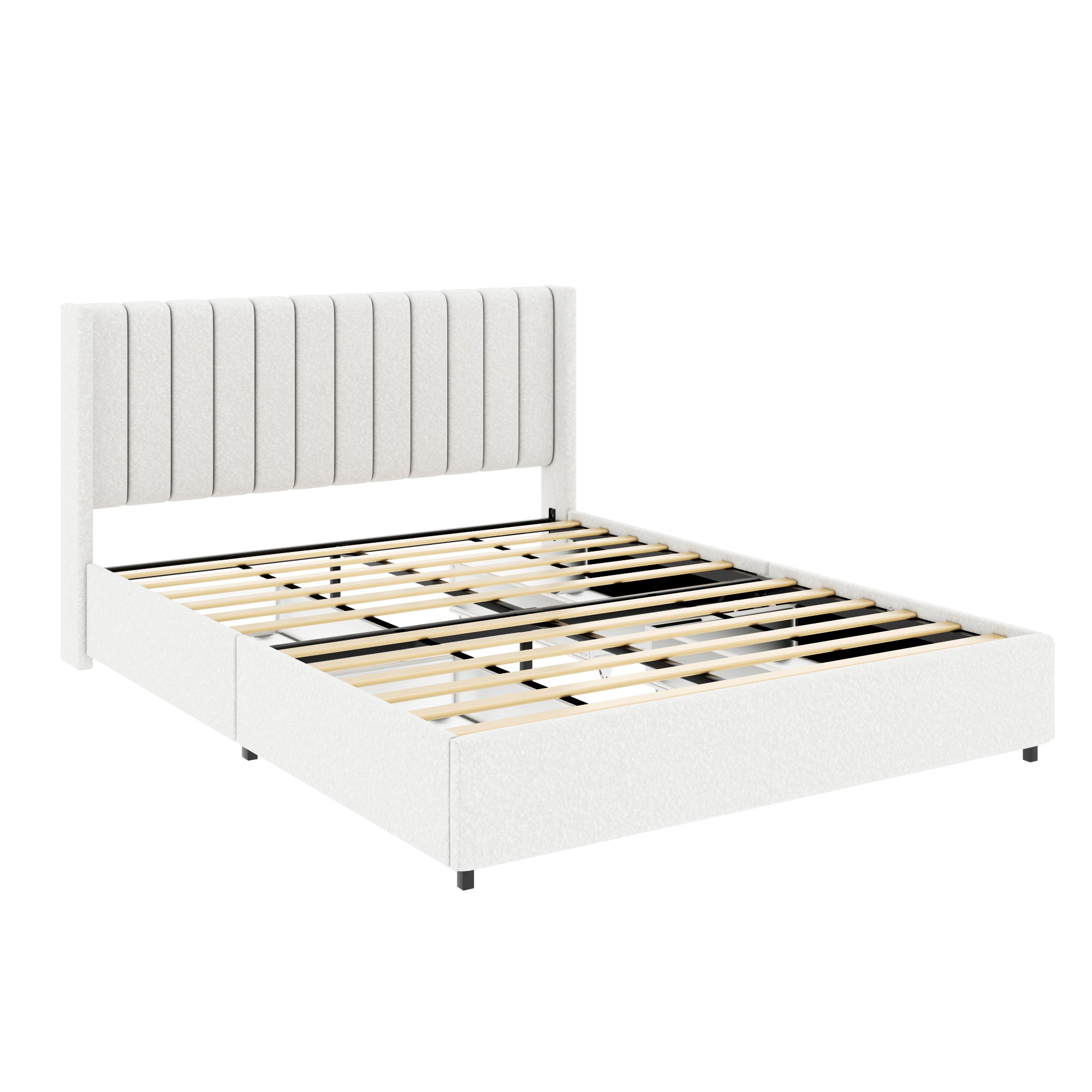 Large ivory-padded platform bed