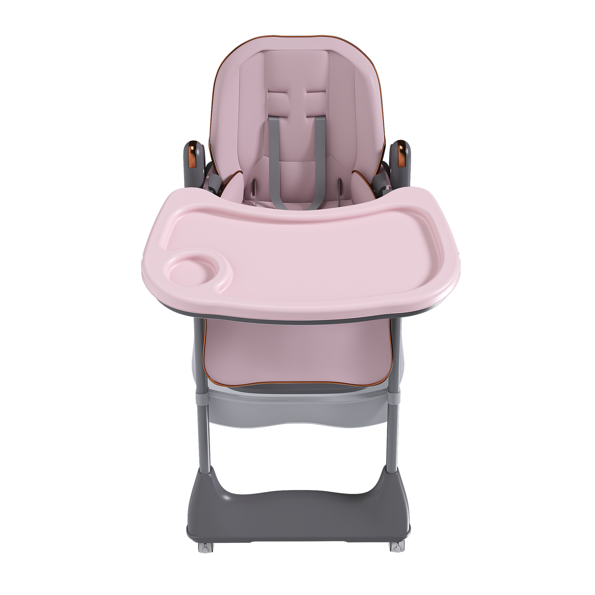 Pink portable baby feeding seat with safety belt and silent lockable wheels