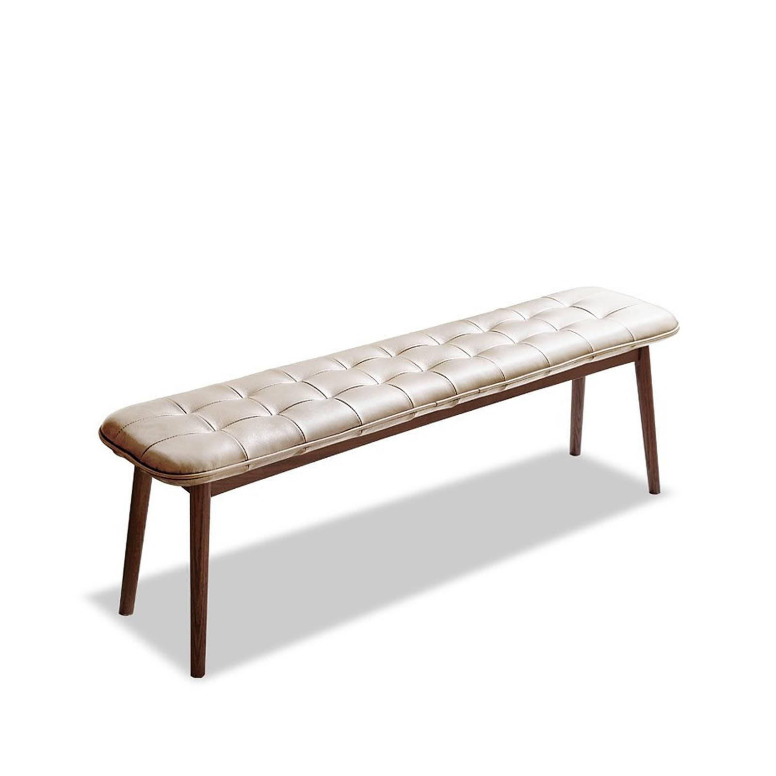 Genuine Top-Grain Leather Bench – FAS-Grade Oak Legs (White+Walnut)