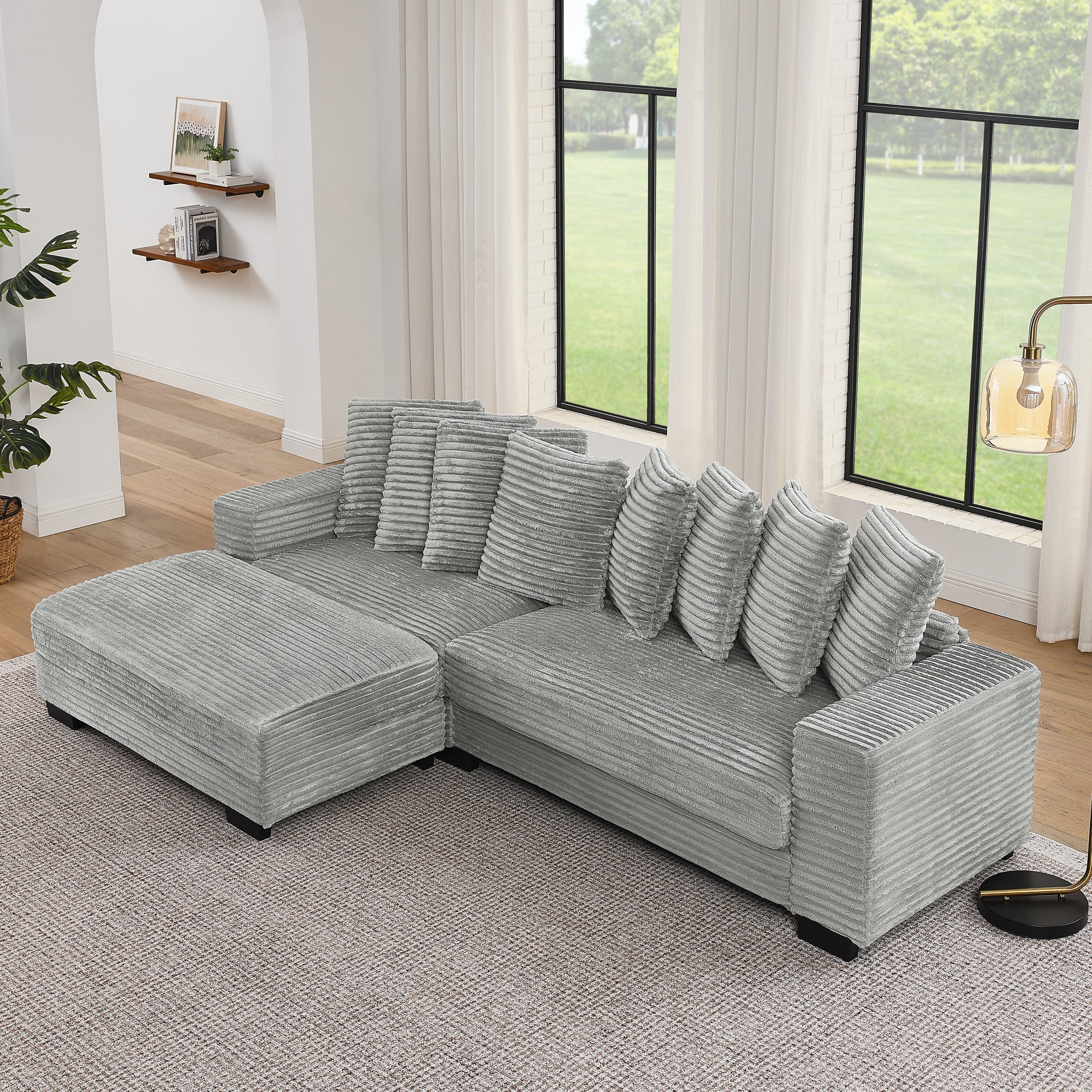 Combination sofa with a wick, velvet and soft cushion