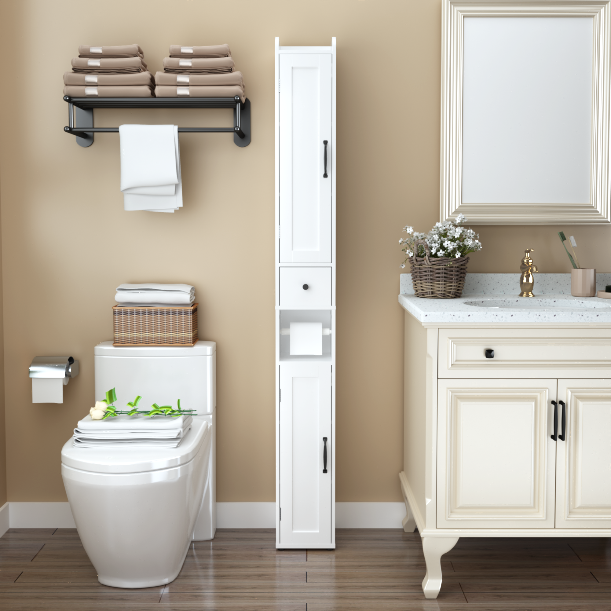White adjustable bathroom storage cabinet