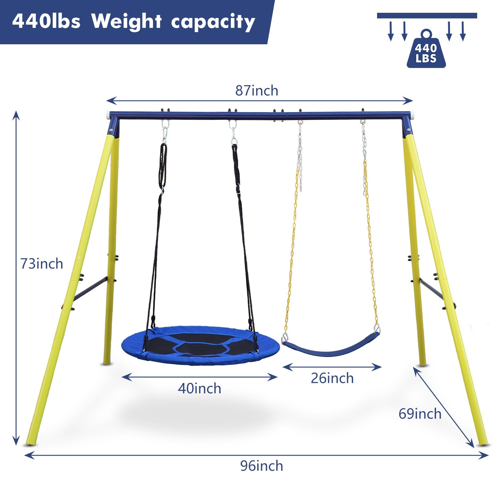 Indoor/Outdoor Metal Swing Set with Safety Belt for Backyard - KiKiUMi