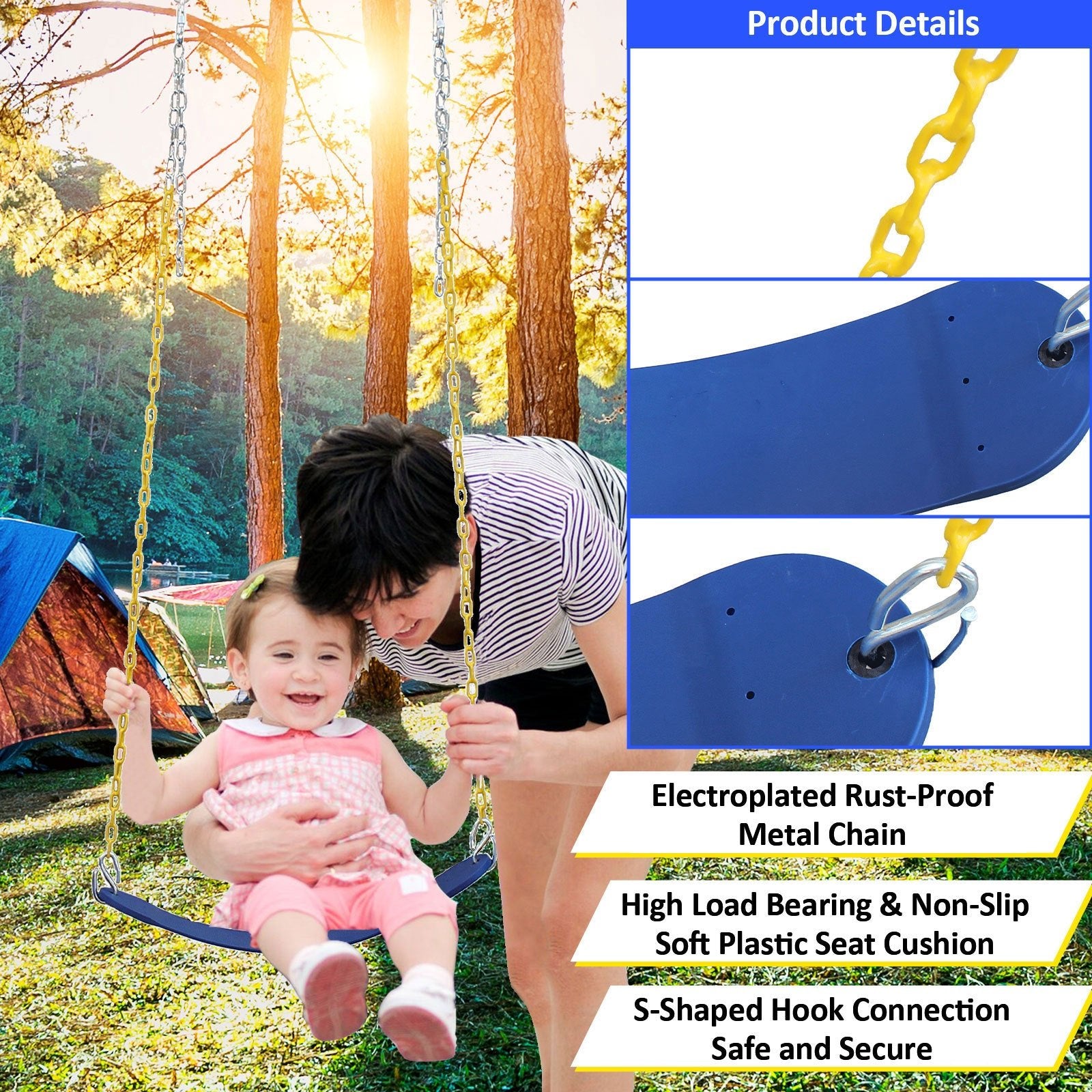 Indoor/Outdoor Metal Swing Set with Safety Belt for Backyard - KiKiUMi