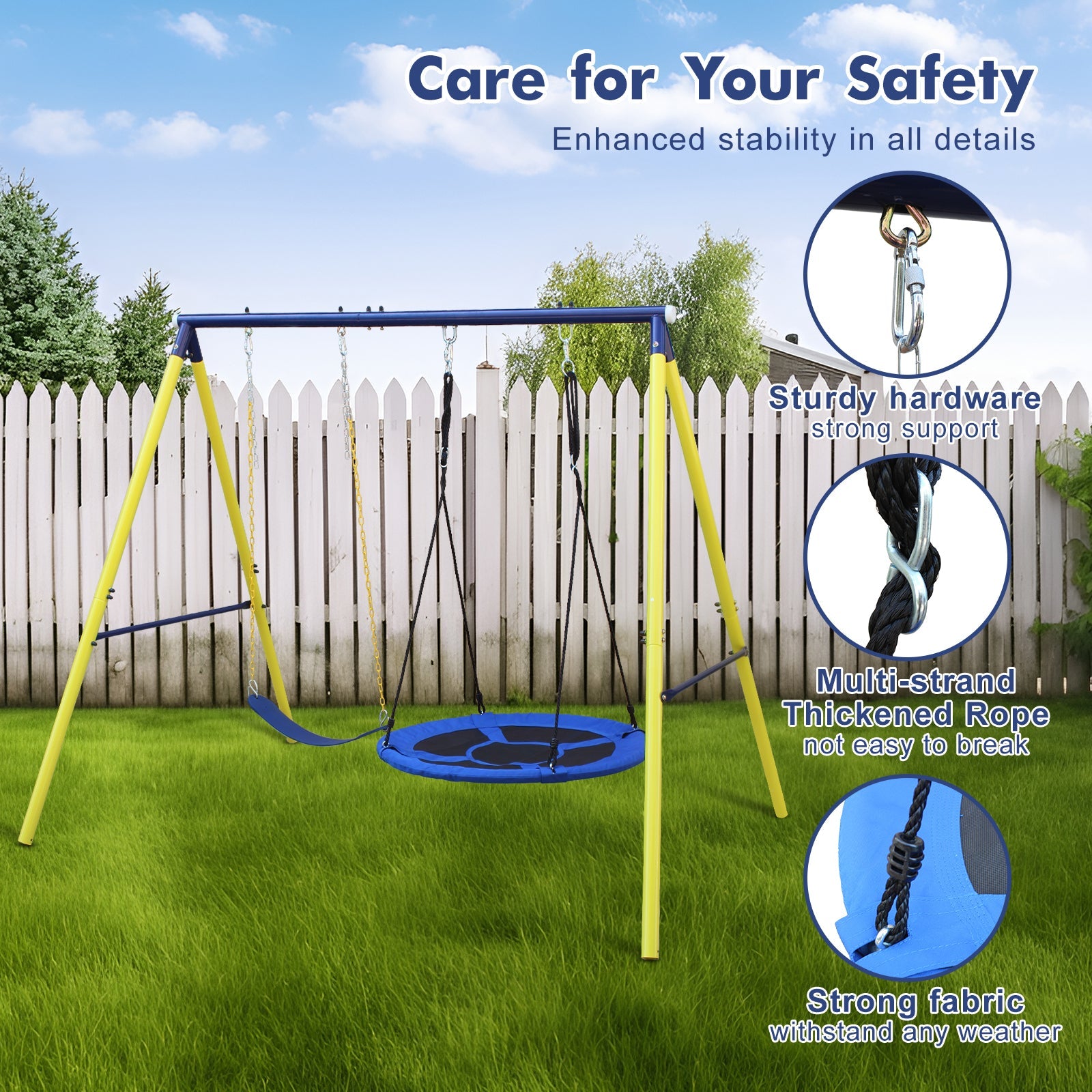Indoor/Outdoor Metal Swing Set with Safety Belt for Backyard - KiKiUMi
